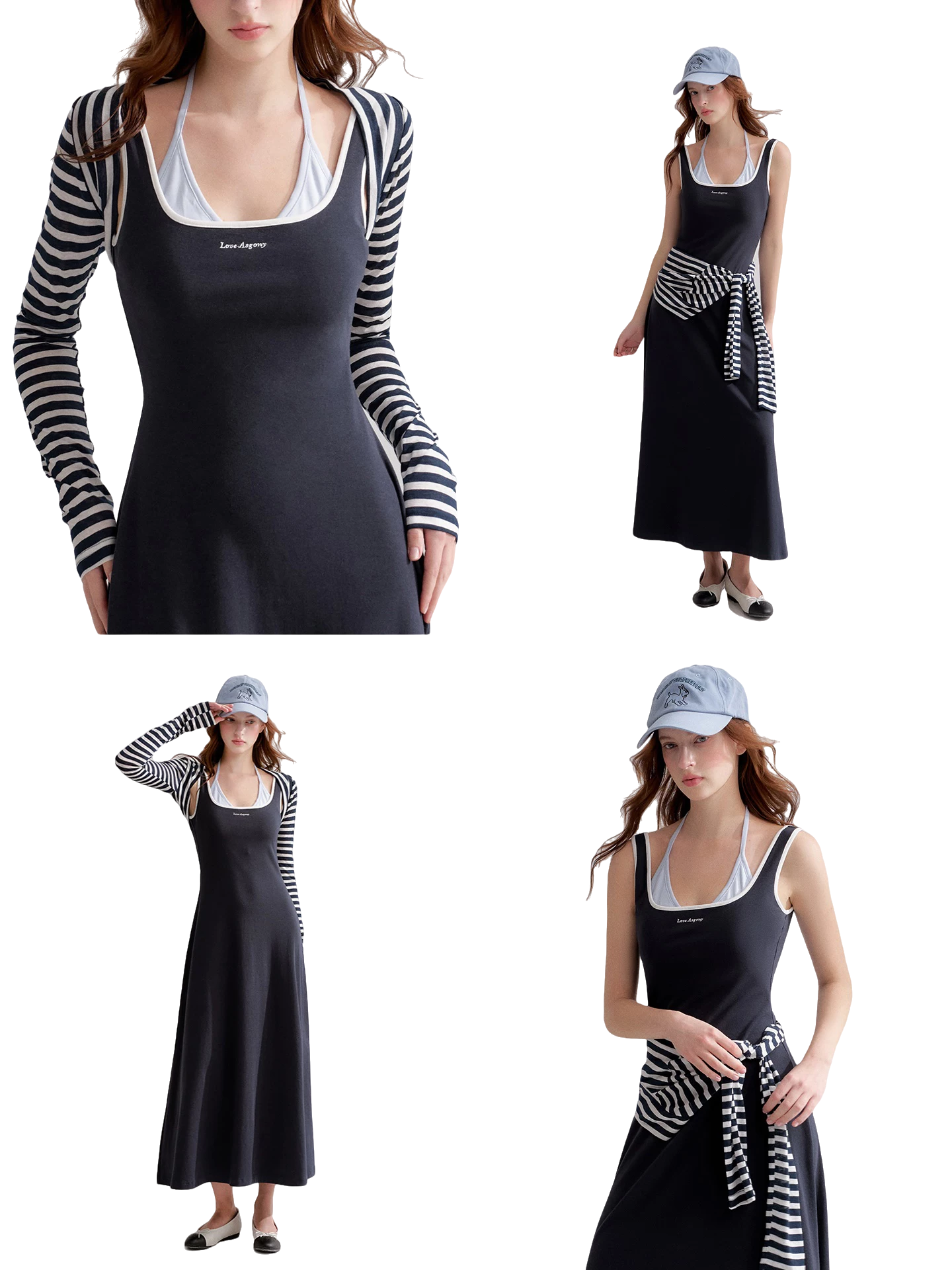 Contrast Color U-Neck Halter Knit Long Dress