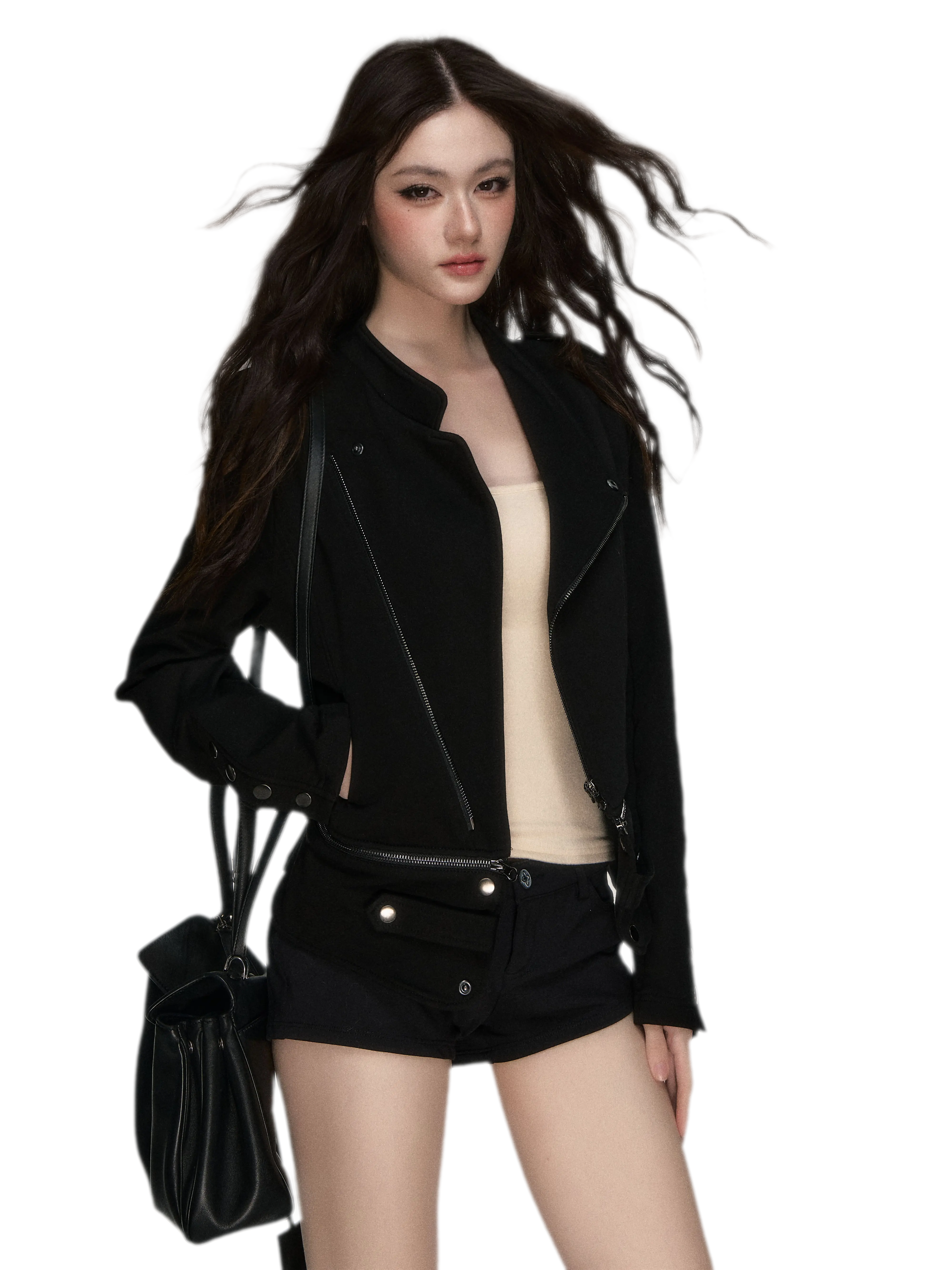 Metal Zip Cropped Hoodie