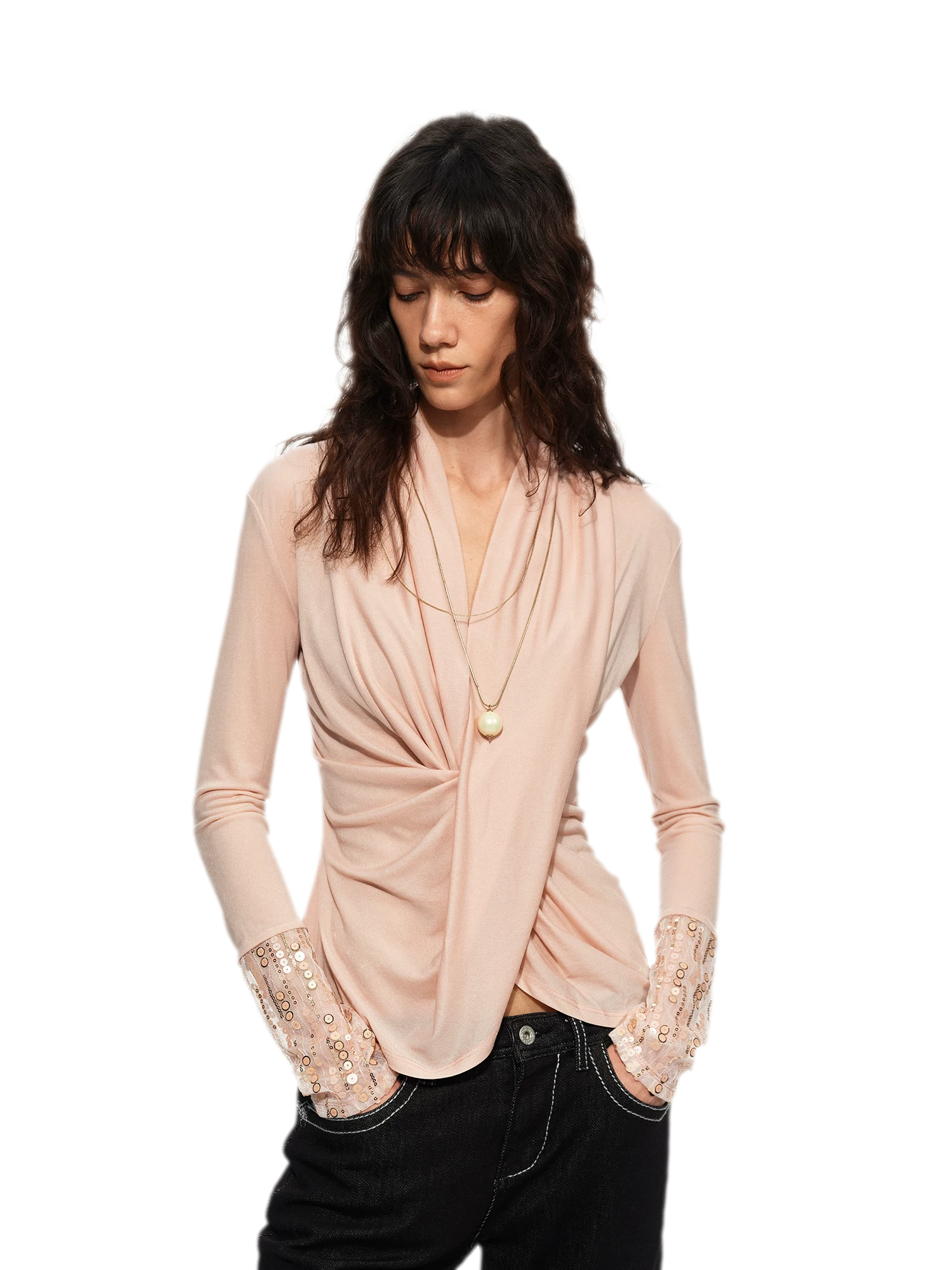 Sequin Draped Ruched Top