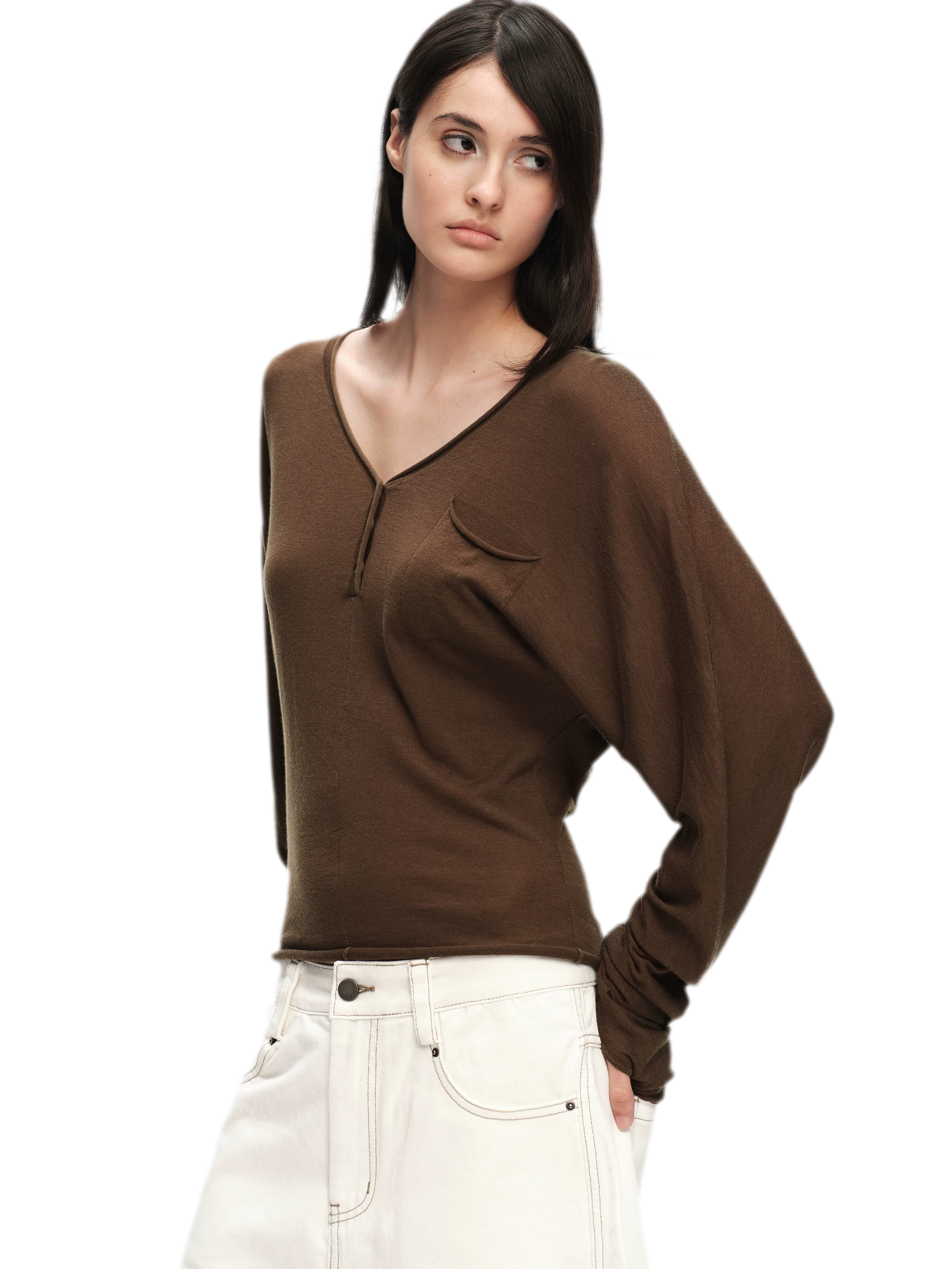 Lyocell Wool V-Neck Top