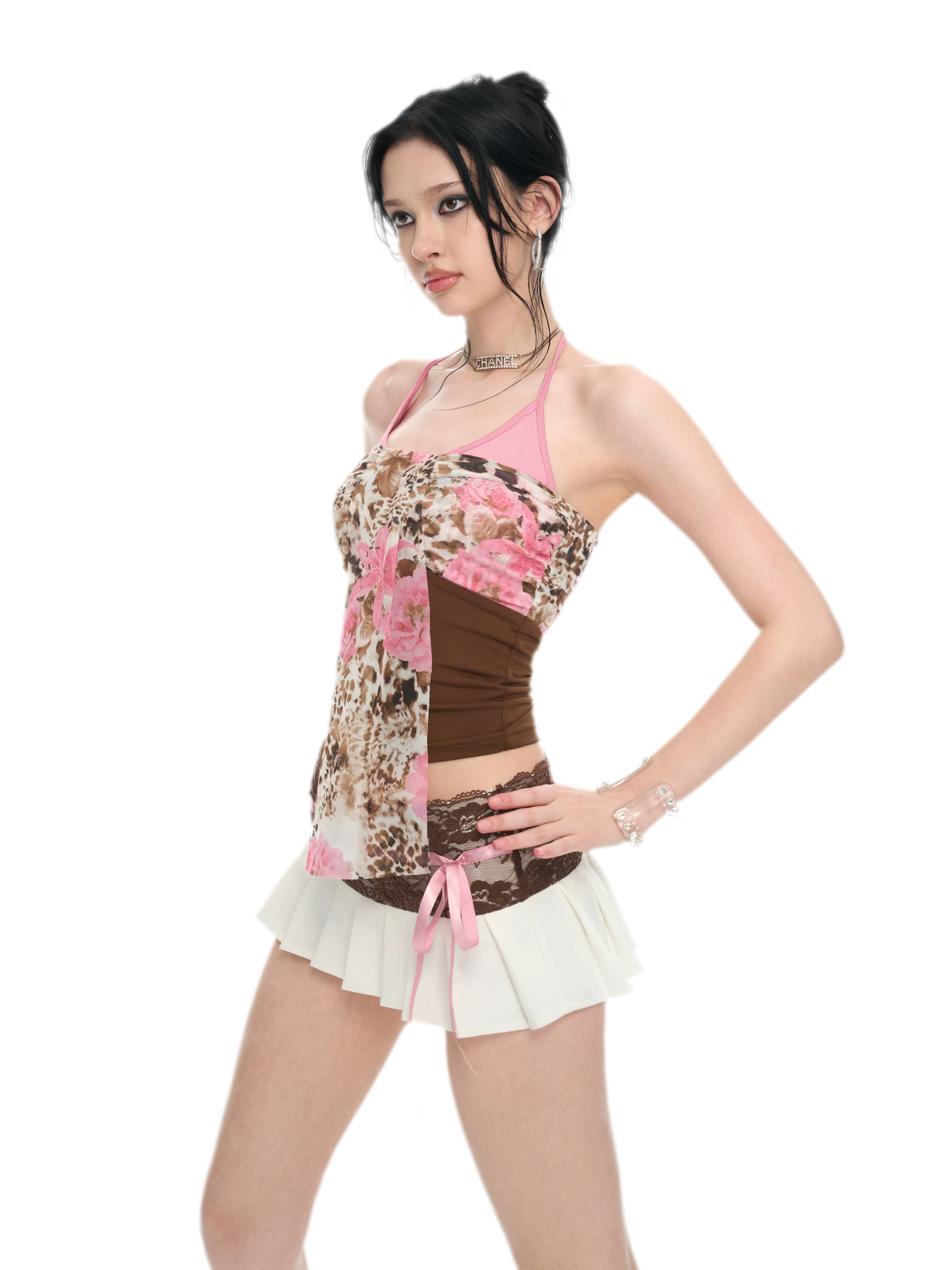 Leopard Print Mesh Halter Top
