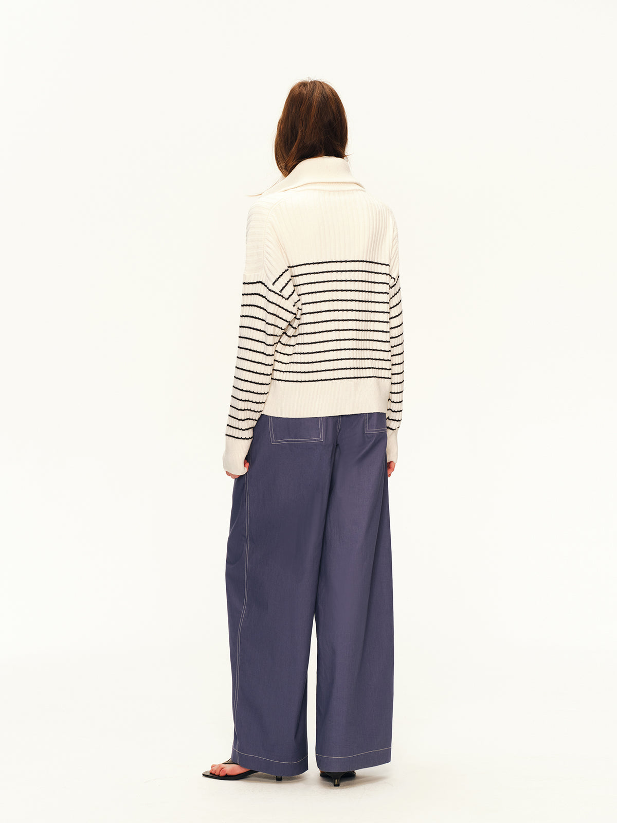 Striped Stand-Collar Zip Cardigan