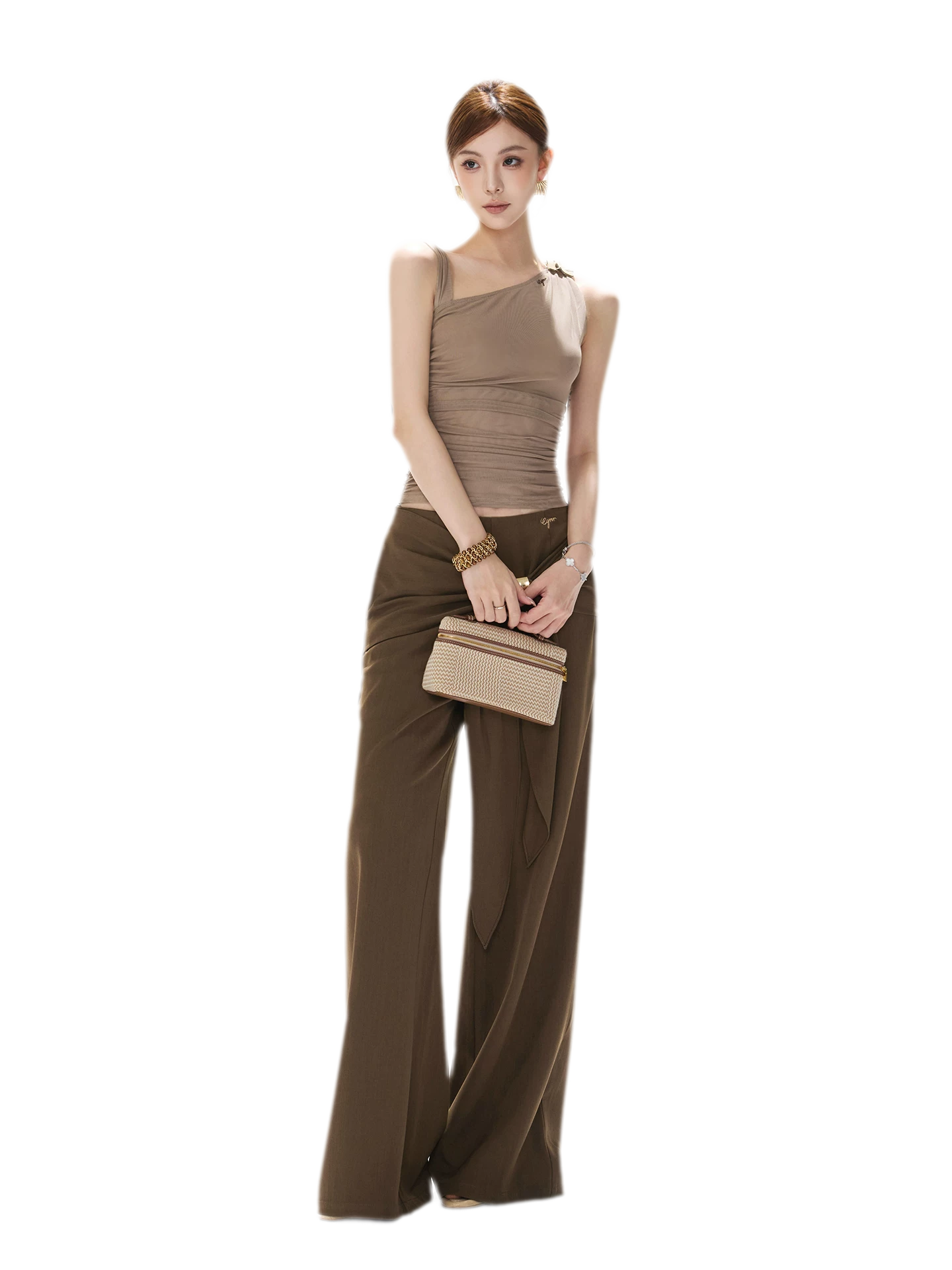Asymmetric Ruched Mesh Top