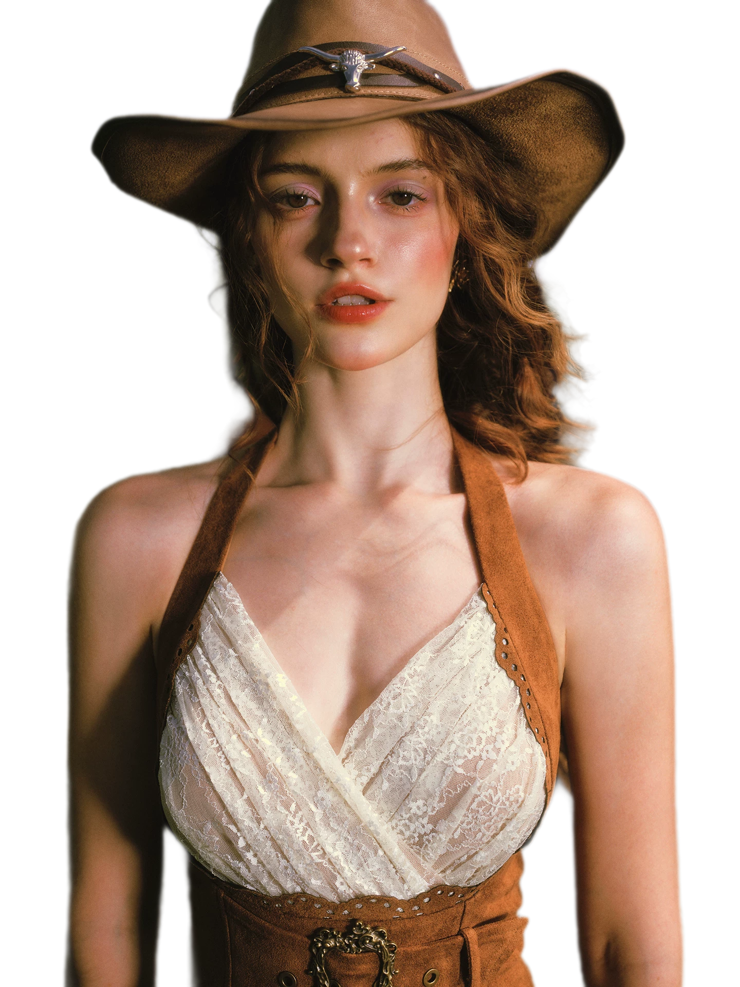 Laser-Cut Suede Lace Dress