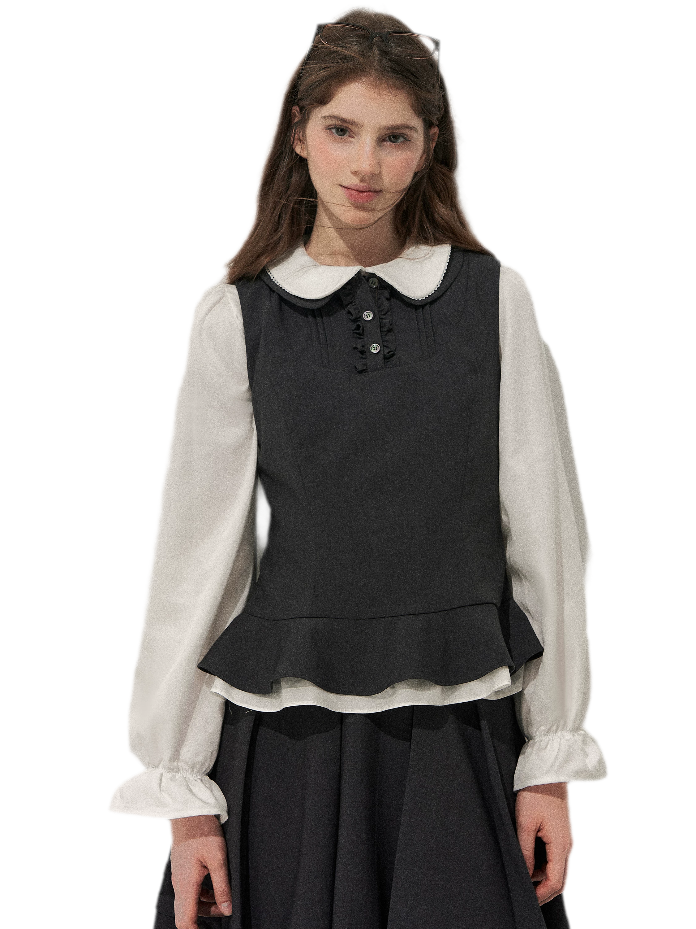 Textured Pleated Vest Skirt Set
