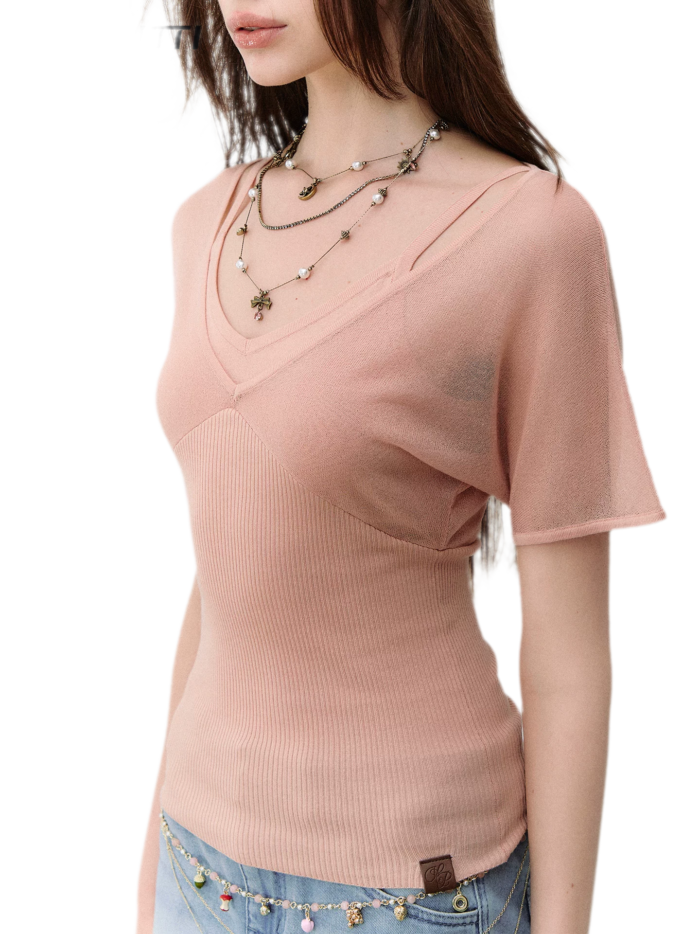 Layered Ribbed V-Neck Tee