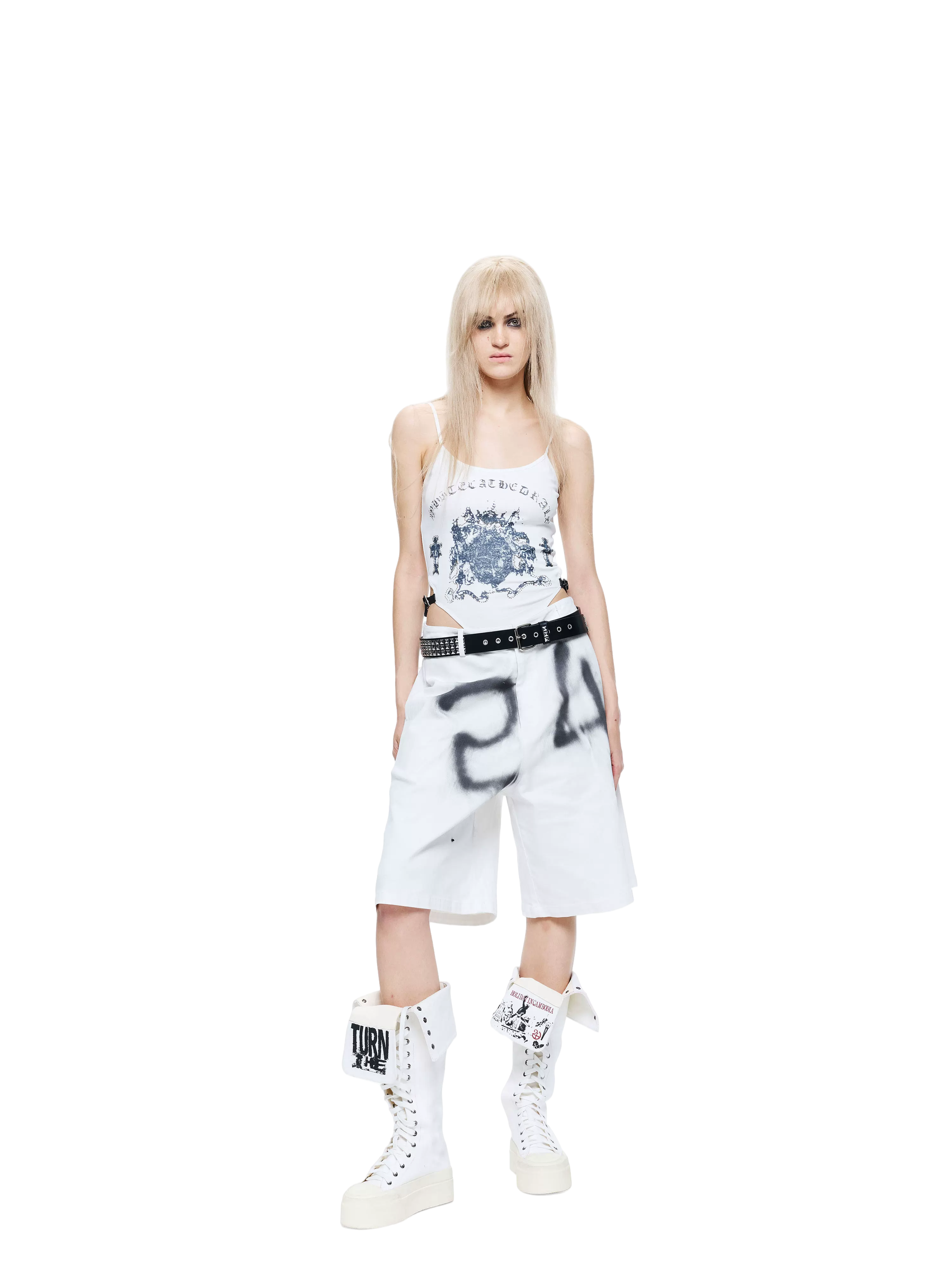 Gothic Print Waist-Exposed Vest