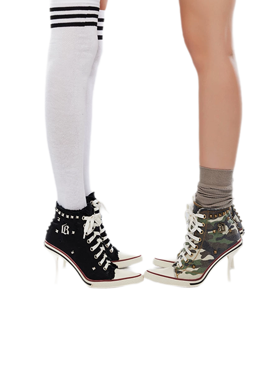 Canvas Studded Lace-Up Boots