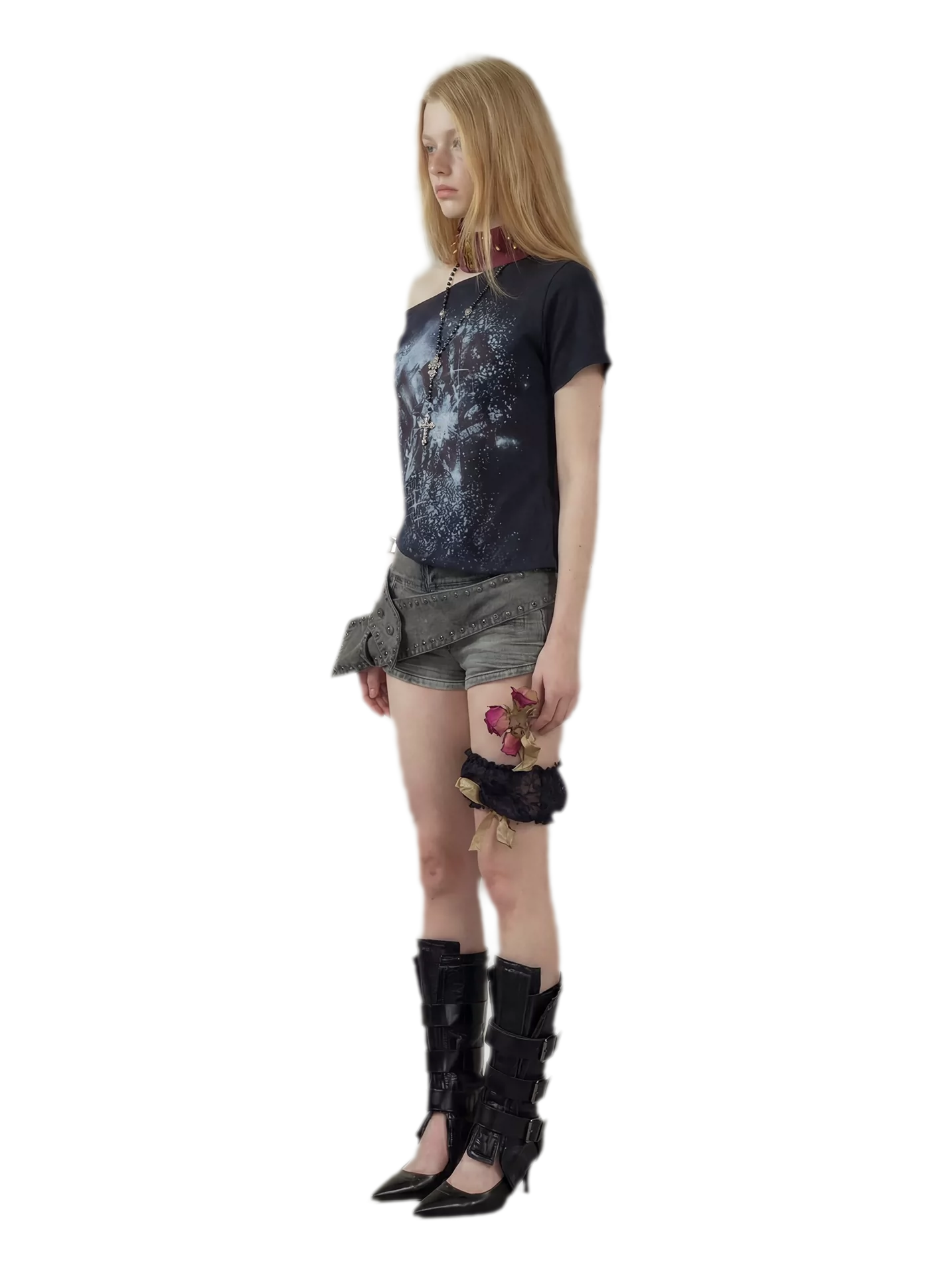 Graphic Waist-Cinched Short-Sleeve Top
