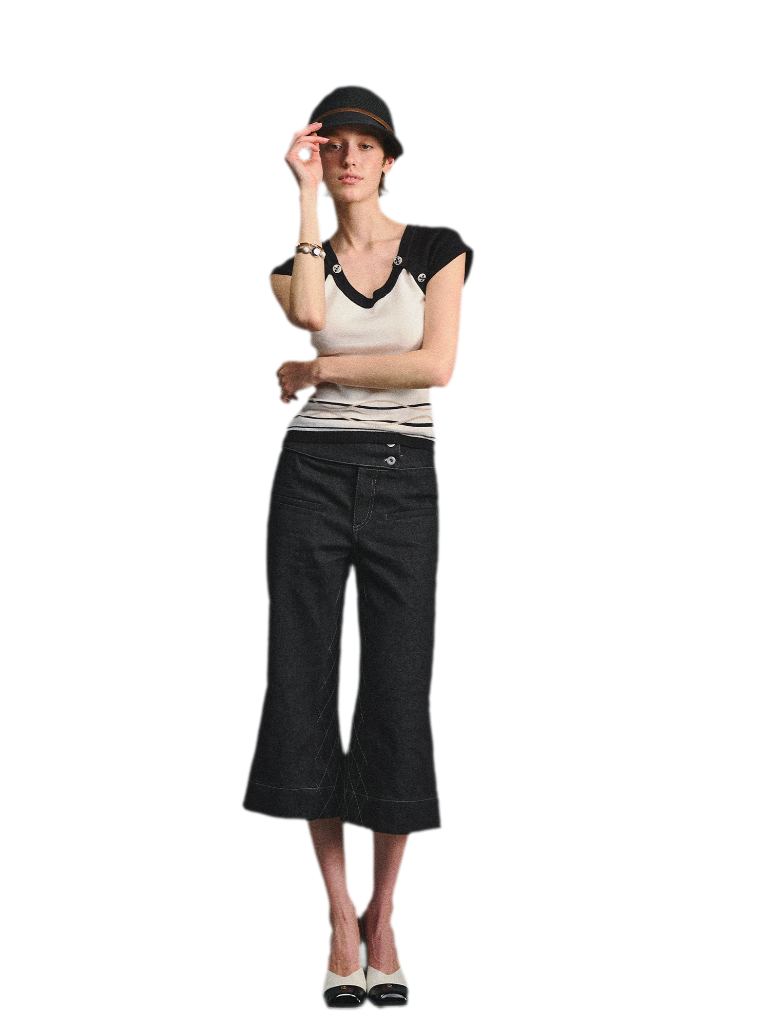 Color Block U-Neck Short Sleeve T-Shirt