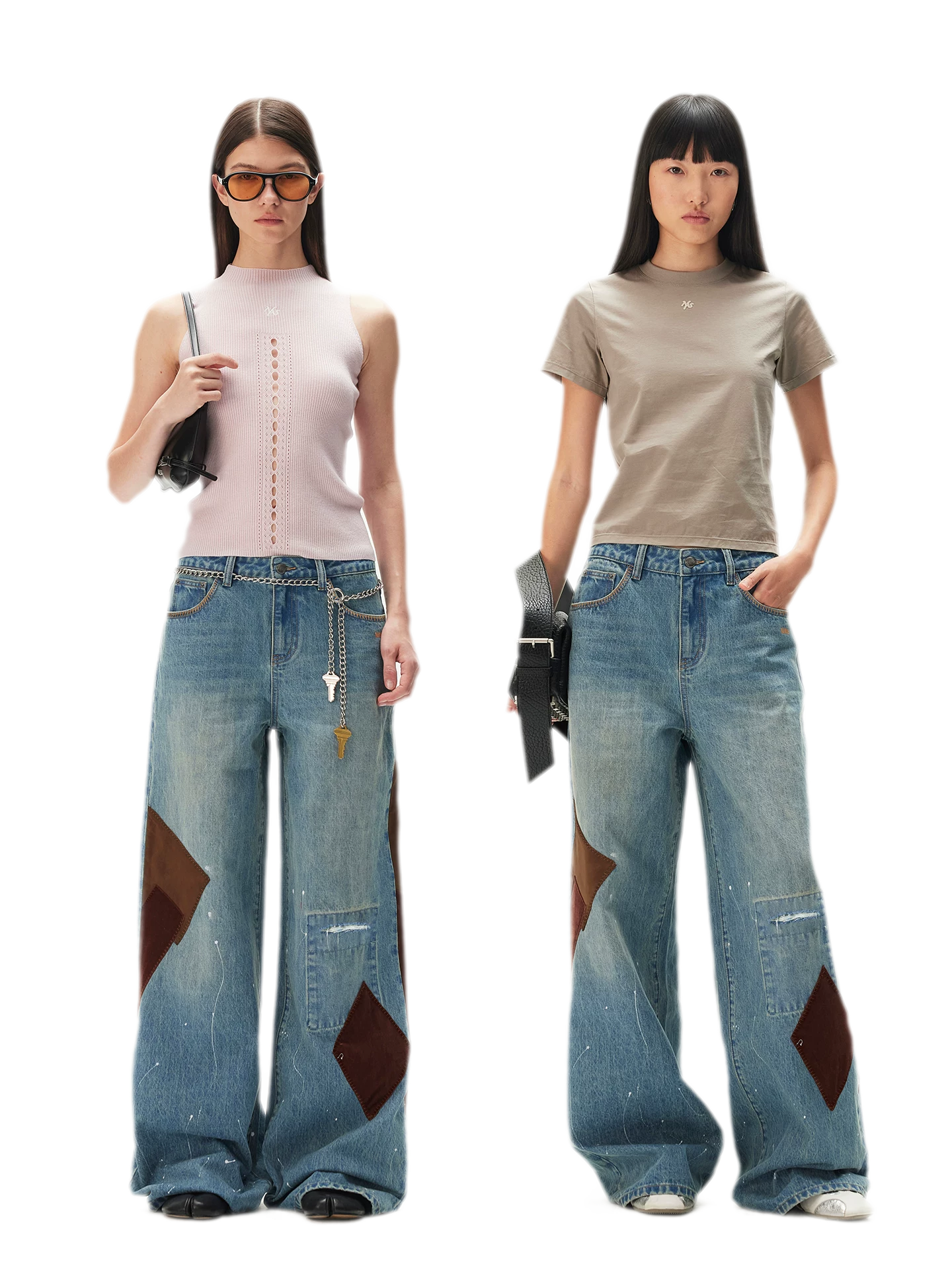 Washed Patchwork Jeans