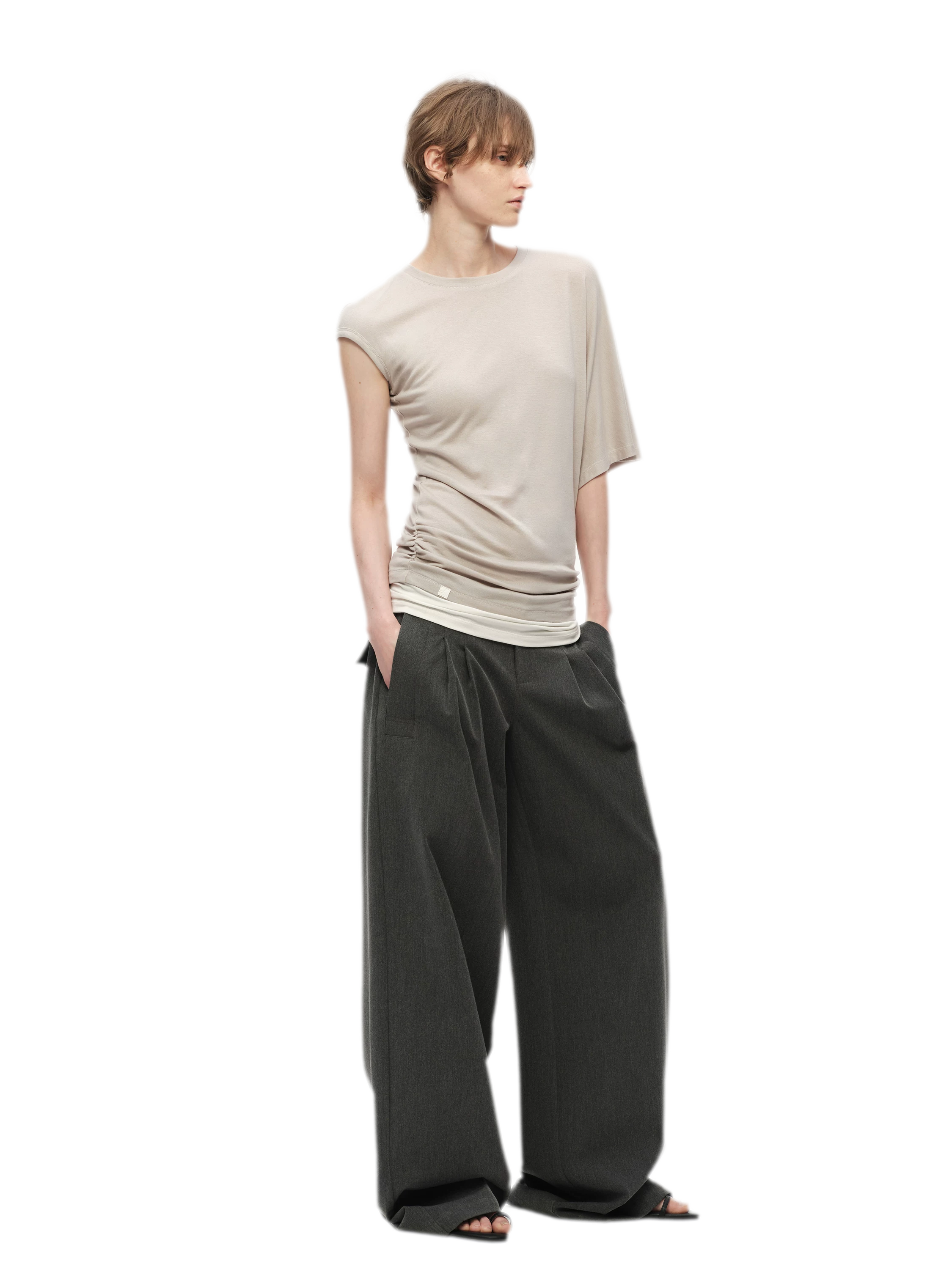 Gray Wide Leg Suit Pants