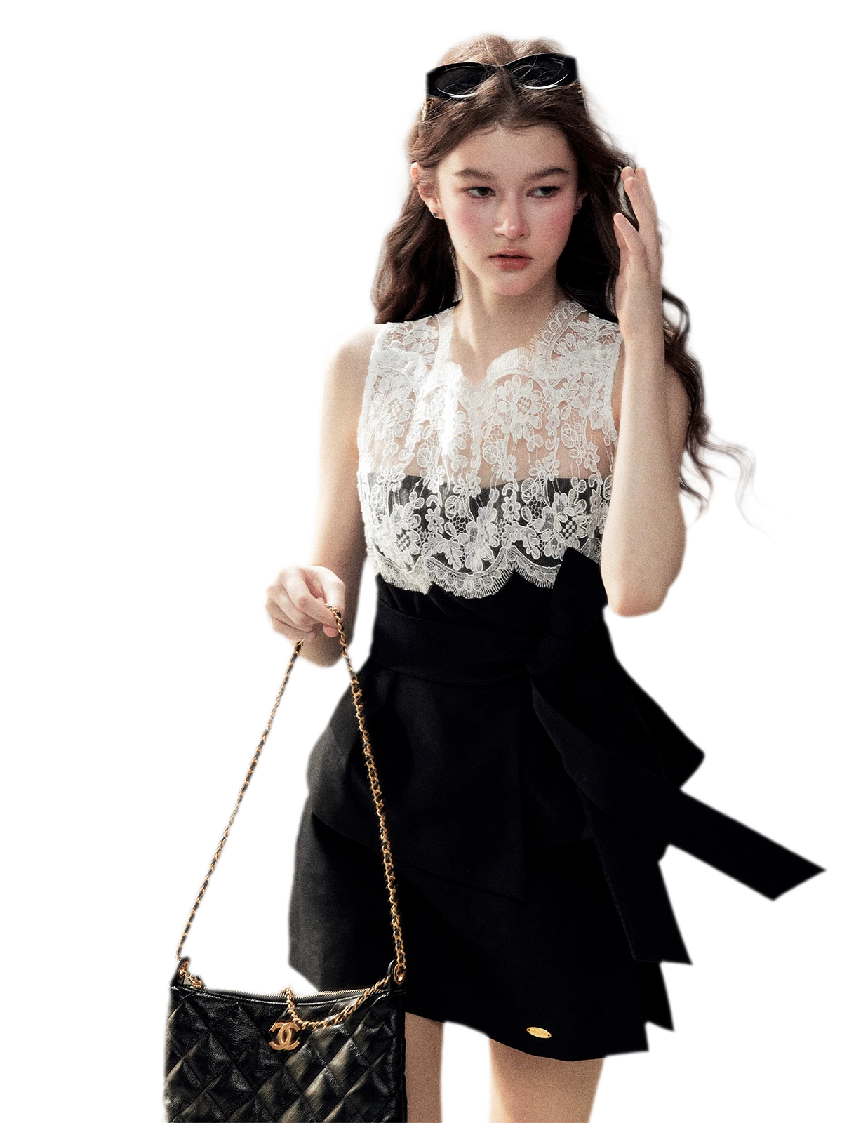 Lace Color-Block Sleeveless Top
