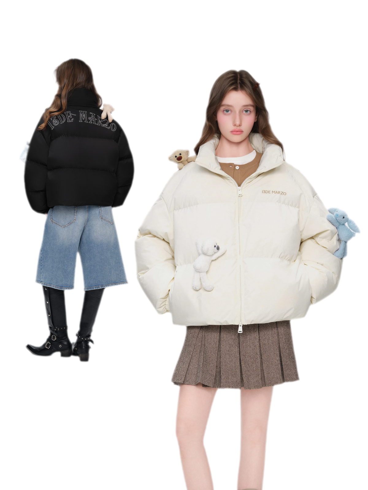 Bear Embroidered Puffer Down Jacket