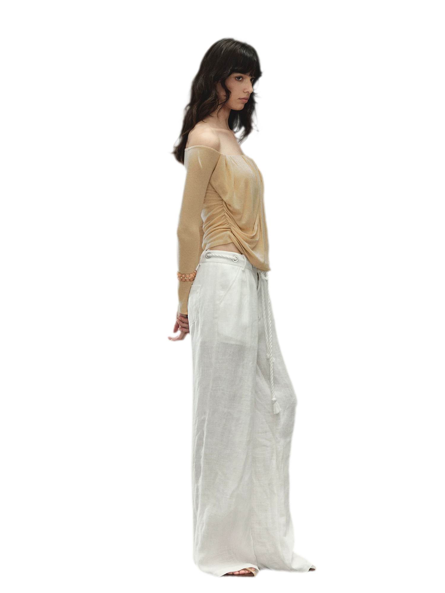 Relaxed Fit Linen Blend Wide-Leg Pants
