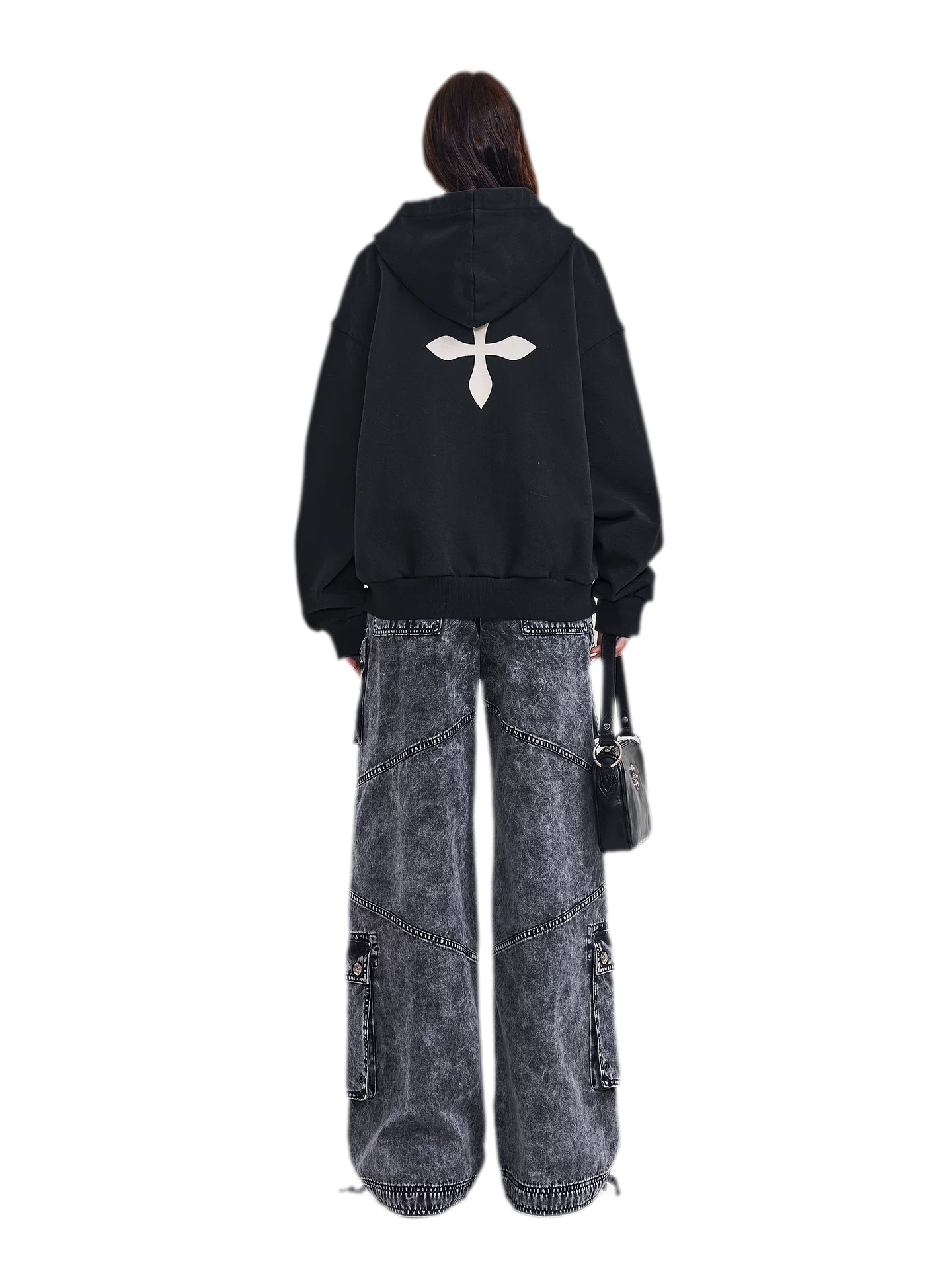 Cross Statue Oversized Zip-Up Hoodie