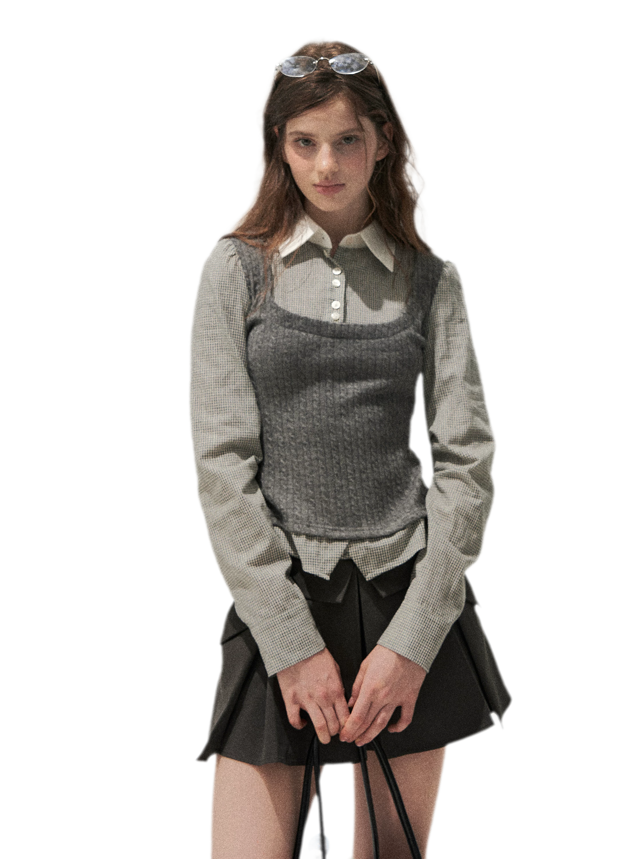 Cable-Knit Layered Shirt Vest