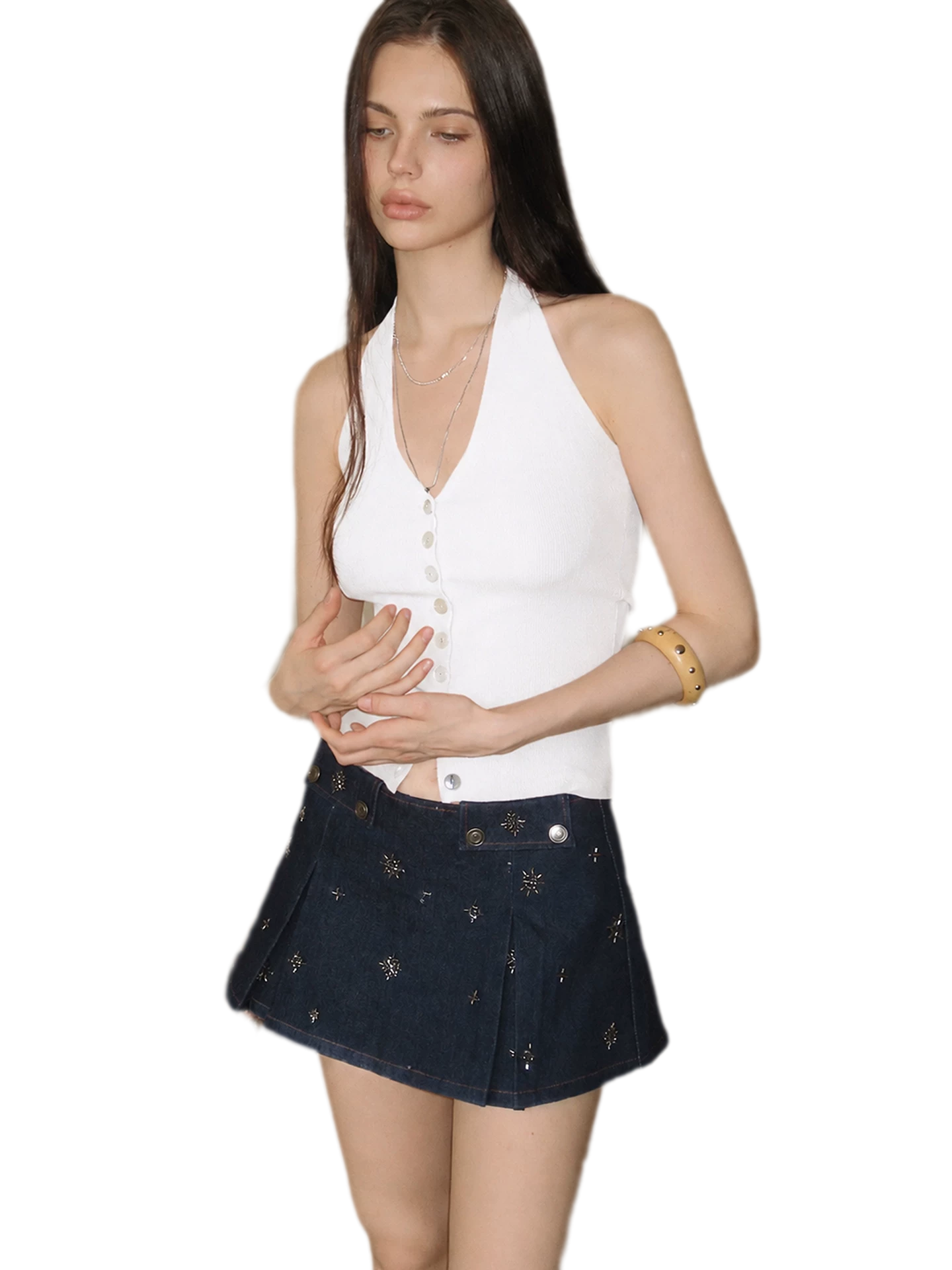Tencel Halter Button Top