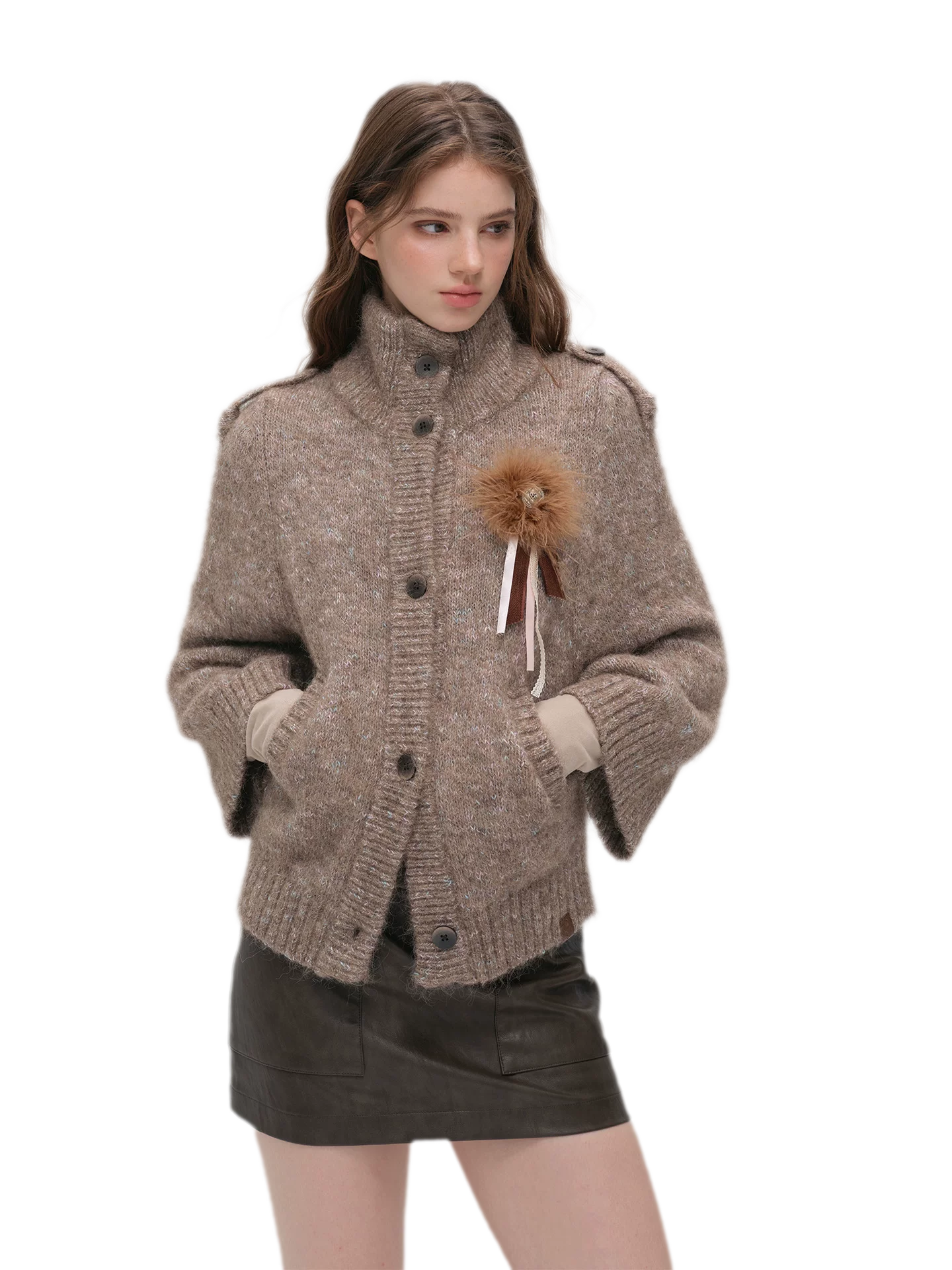 Textured Stand Collar Cardigan