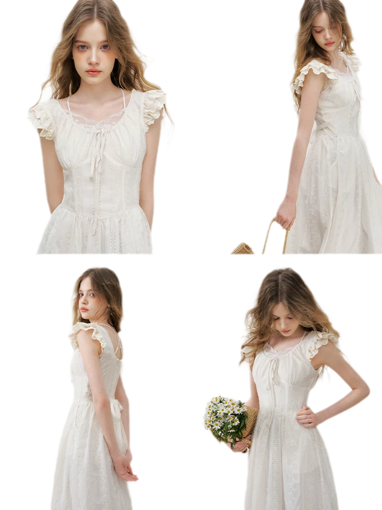 Embroidered Flutter Sleeve Dress