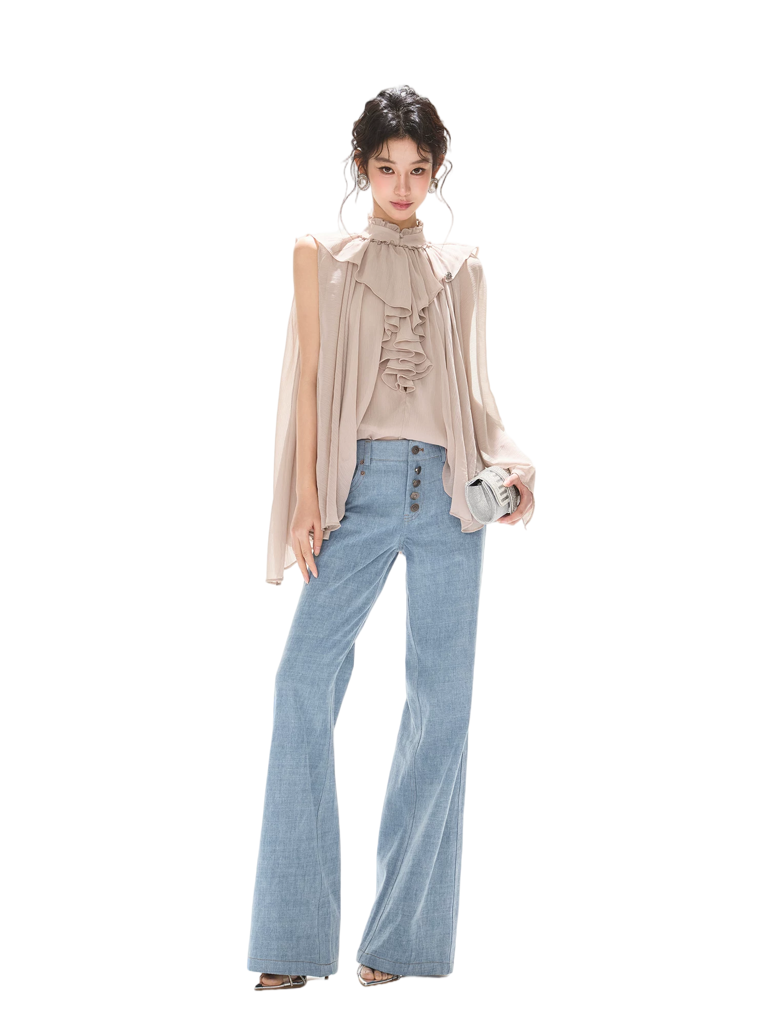 Lightweight Ruffle Collar Sleeveless Chiffon Blouse