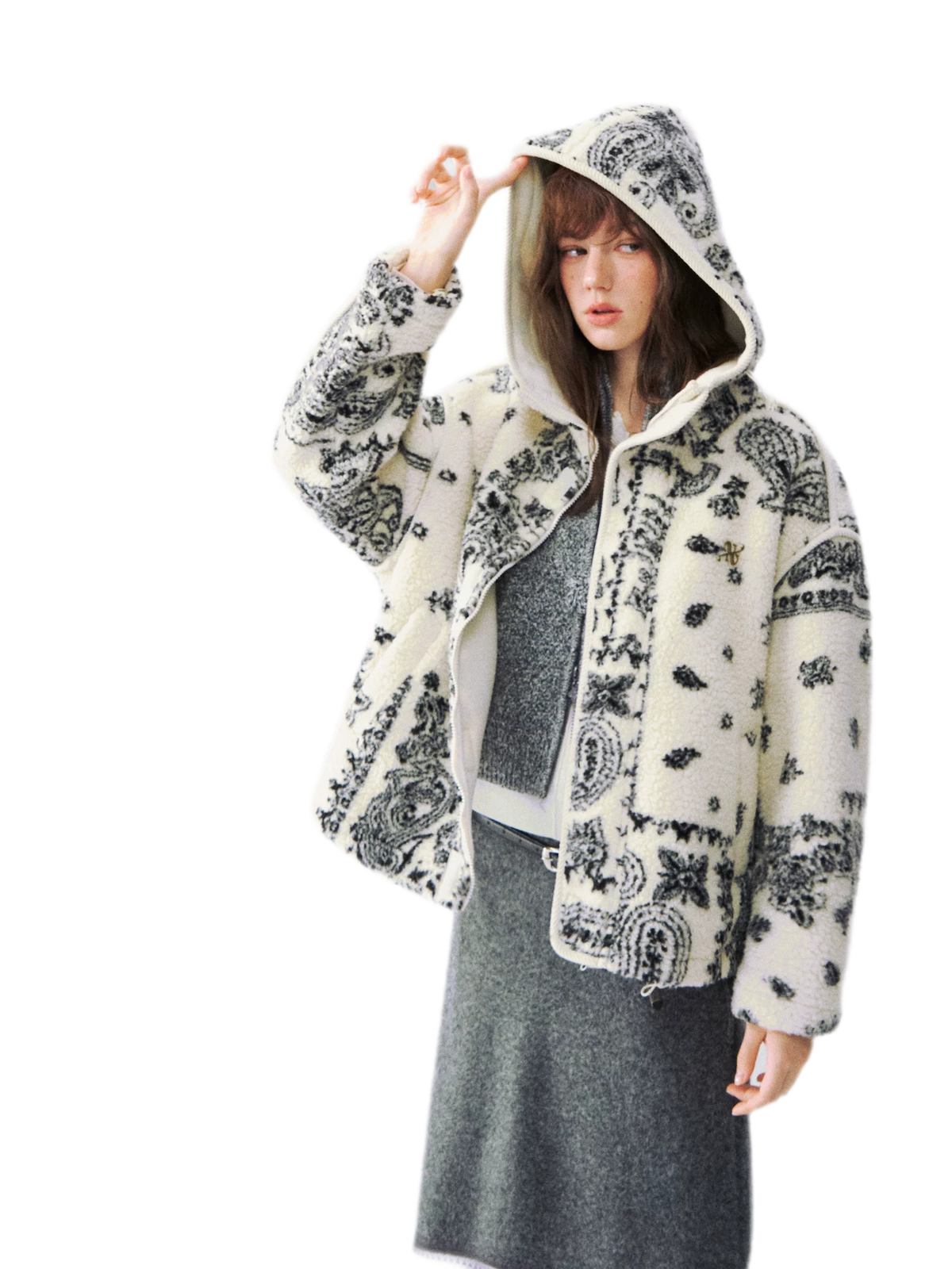 Jacquard Plush Fleece Hooded Jacket