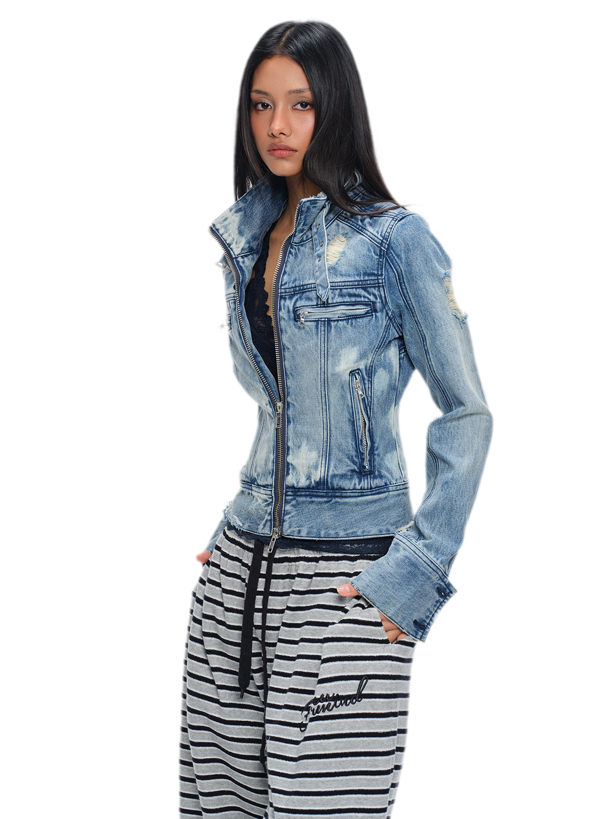 Distressed Cropped Denim Jacket