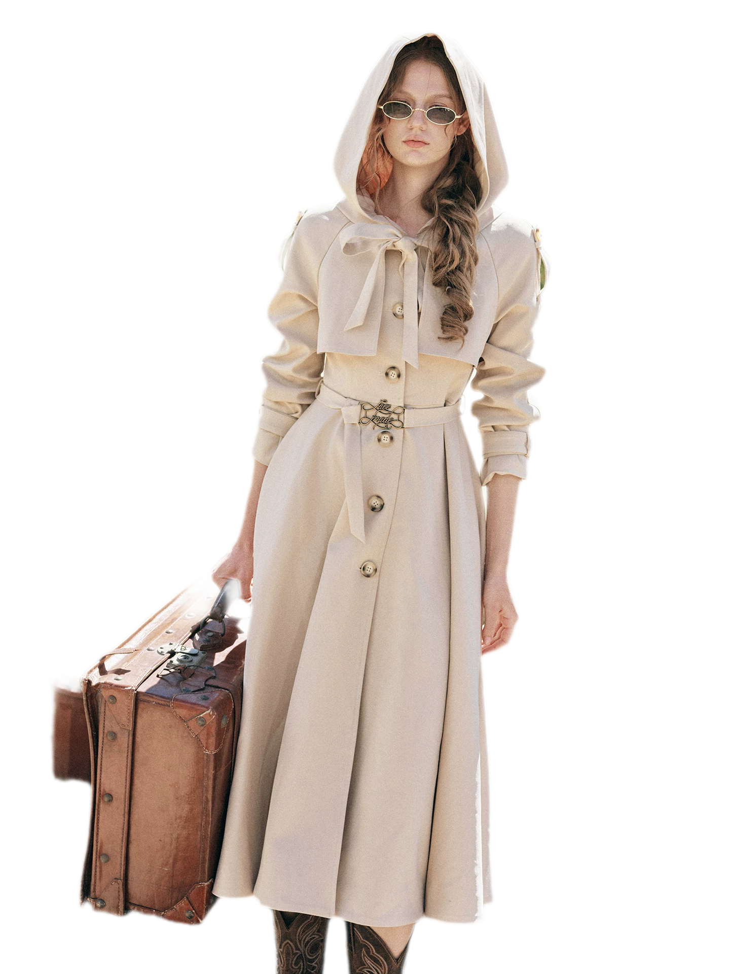 Waist-Defined Hooded Trench Coat