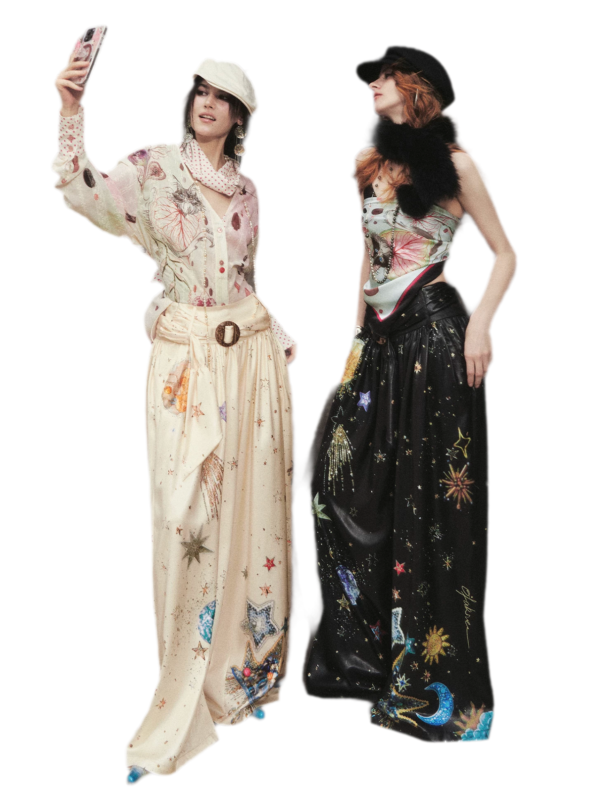 Printed Pleated Wide-Leg Pants