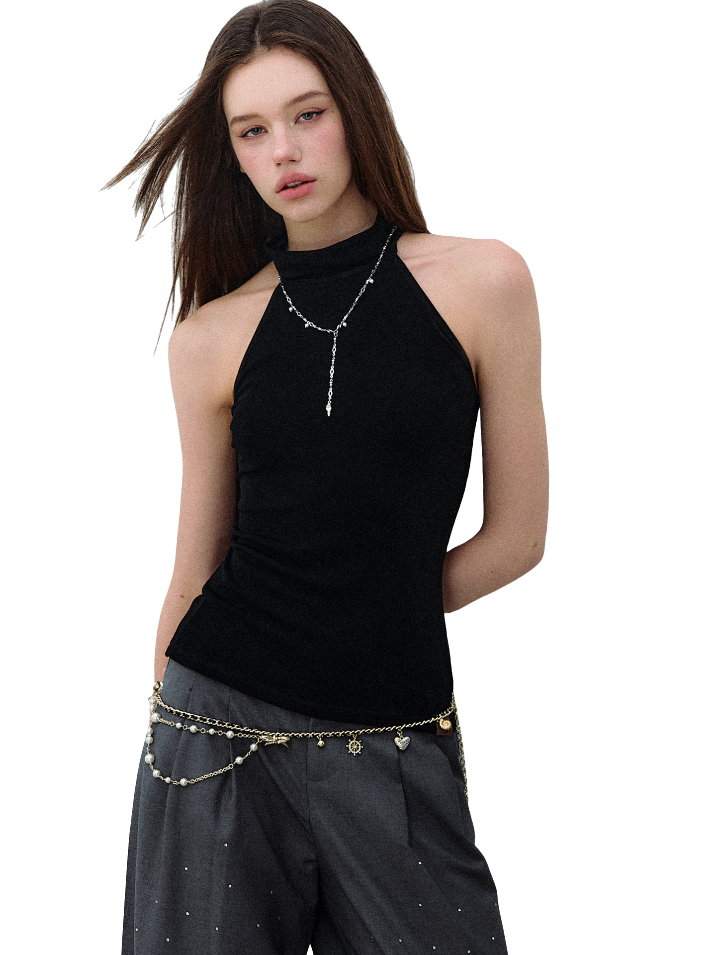 X-line Sleeveless Halter Neck Acetate Knit Top