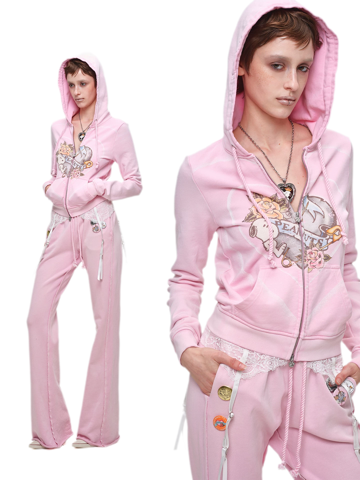 Washed Zip Hoodie Set