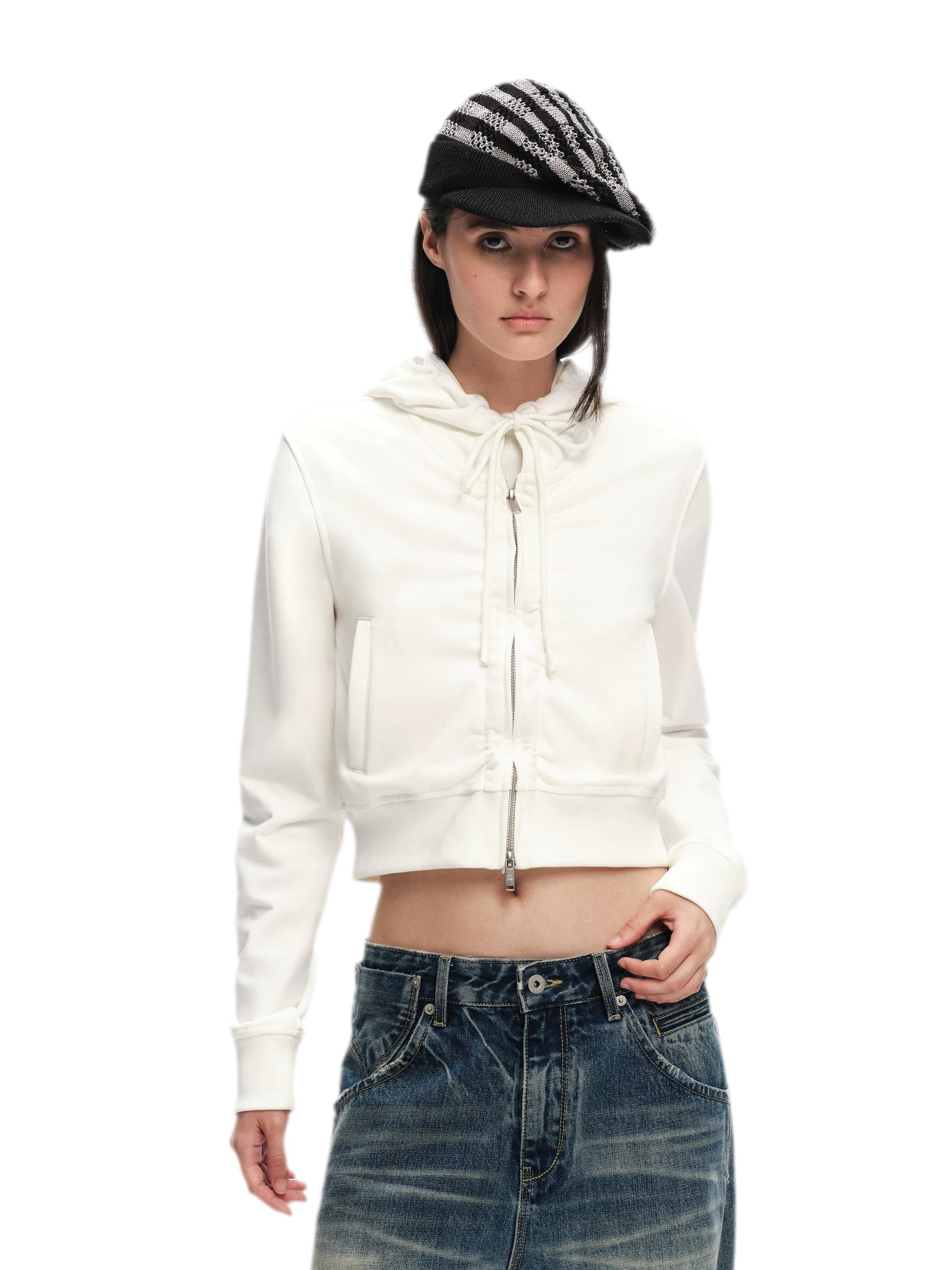 Textured Cropped Hooded Jacket