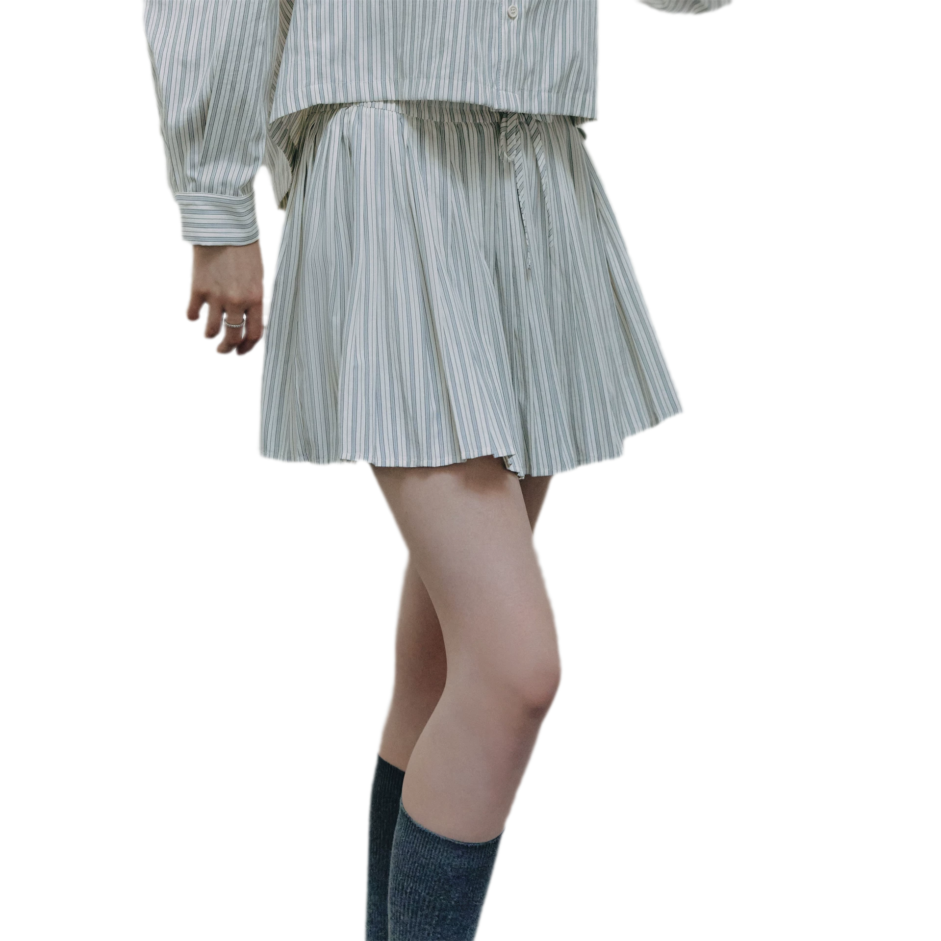 Striped Cropped Shirt Skirt Set