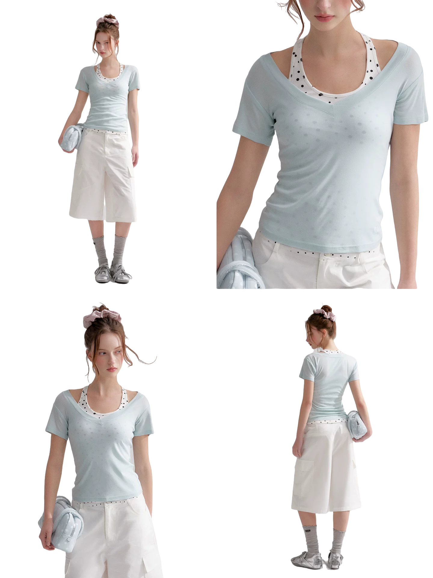 Blue V-Neck Slim Fit Short Sleeve T-Shirt