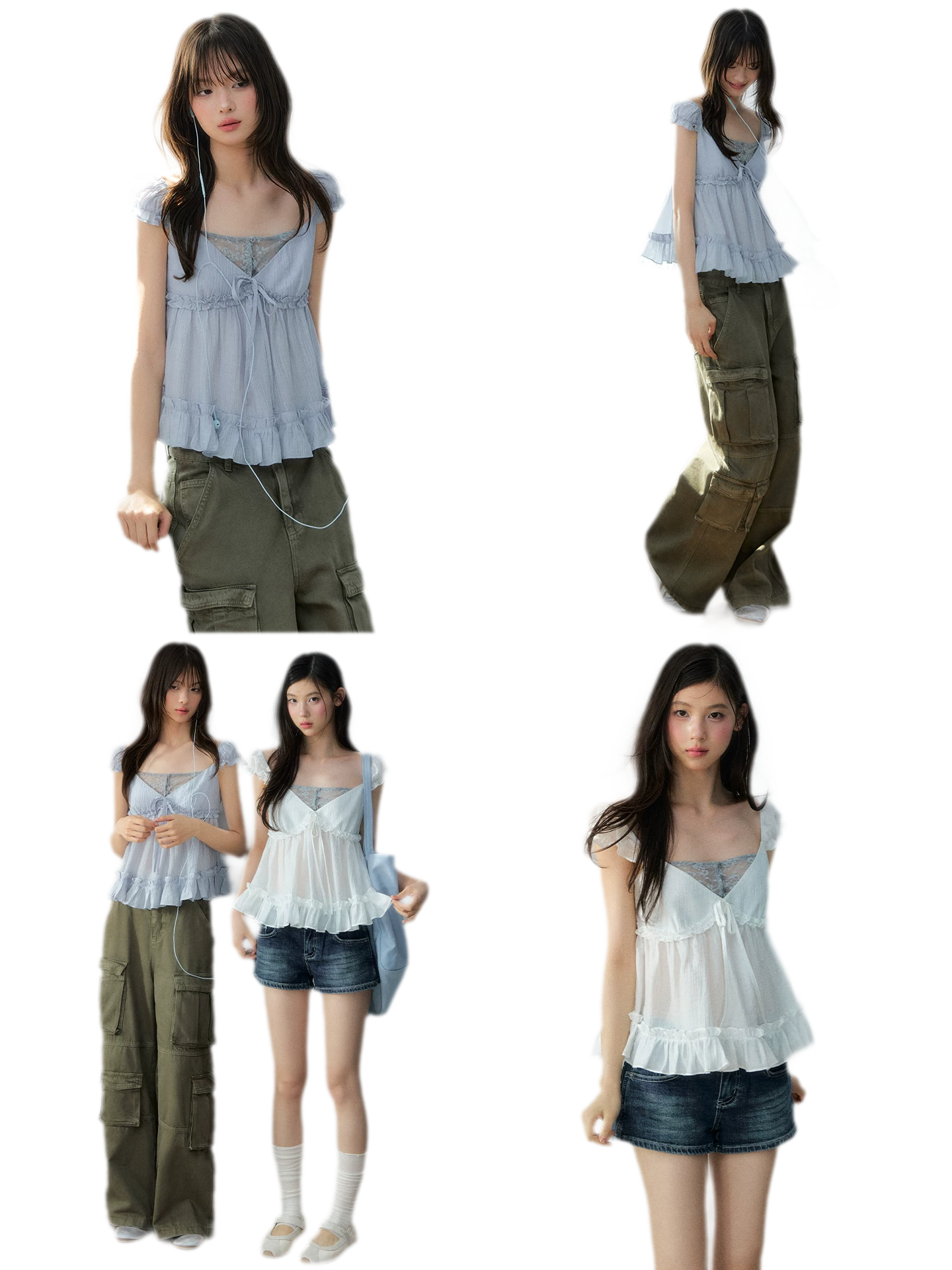Korean Style Lace Spliced Doll Blouse