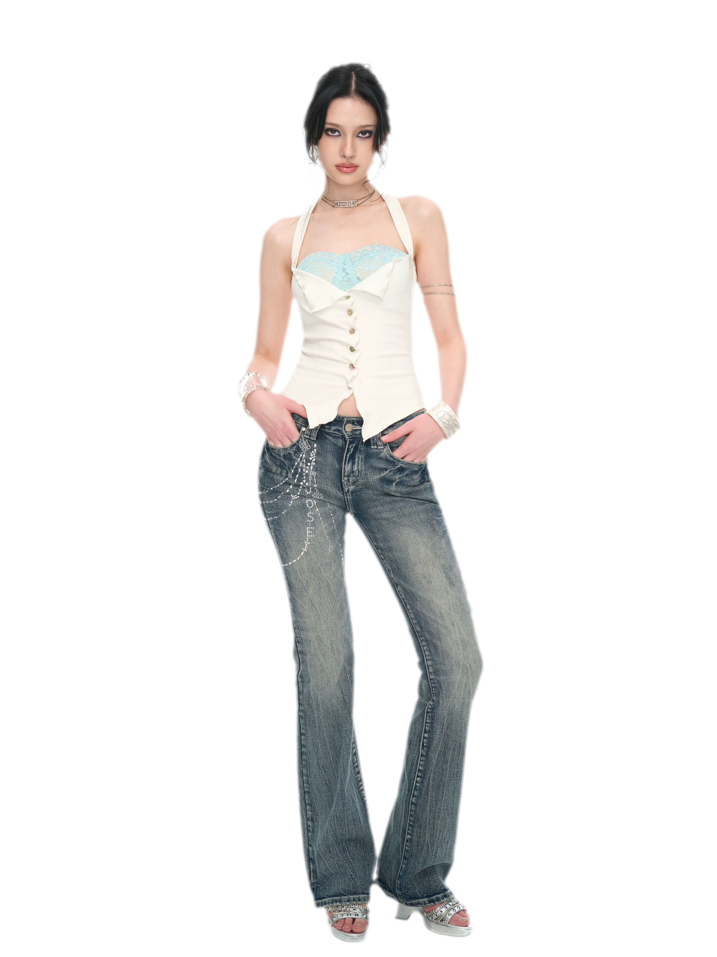 Original Peacock Blue Lace Halter Top