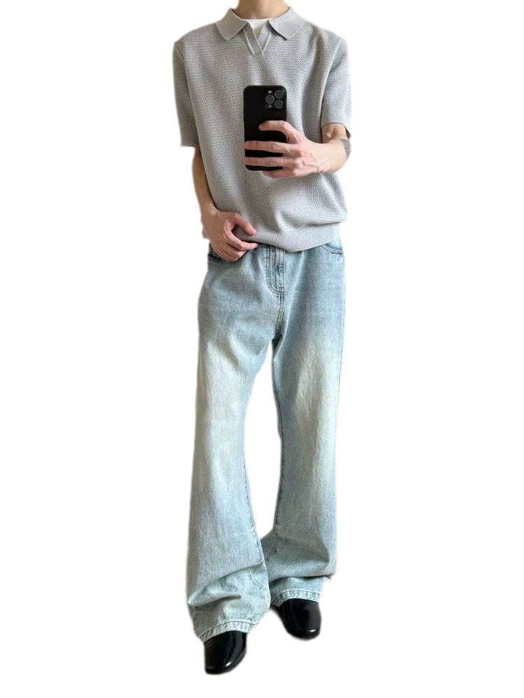 Washed Bootcut Raw-Denim Jeans