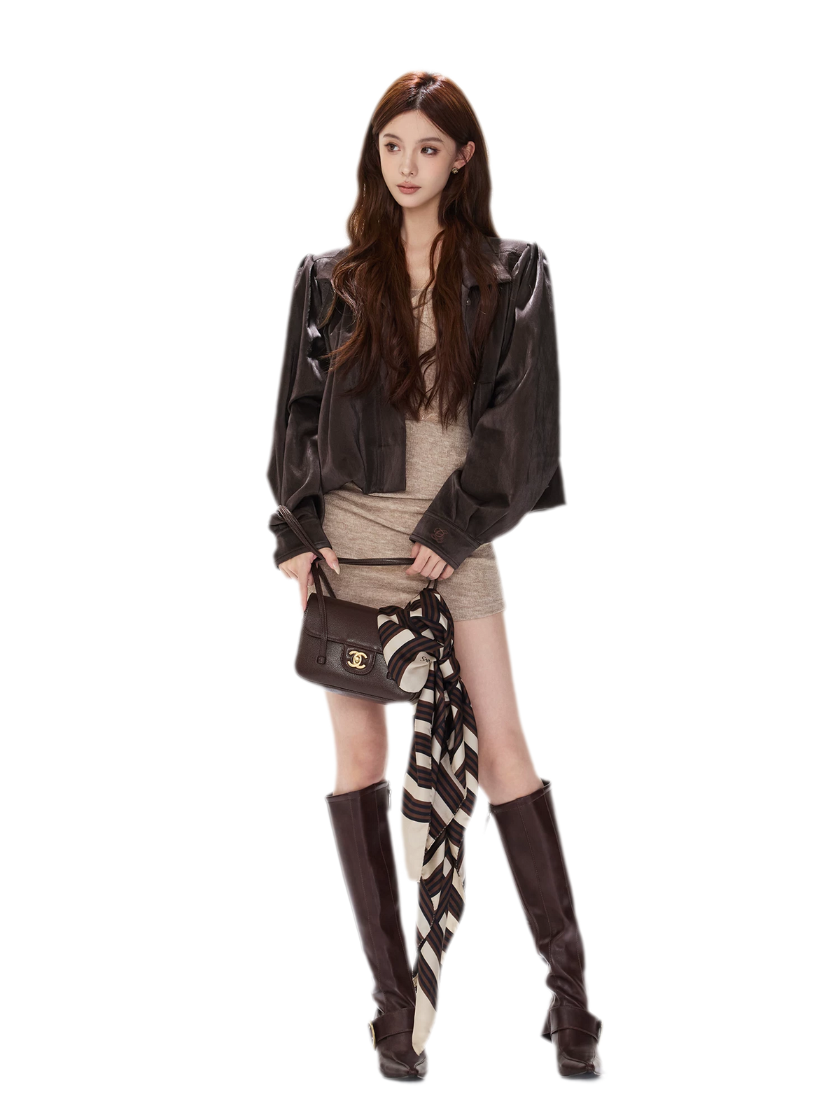 Veste courte froncée en cuir PU