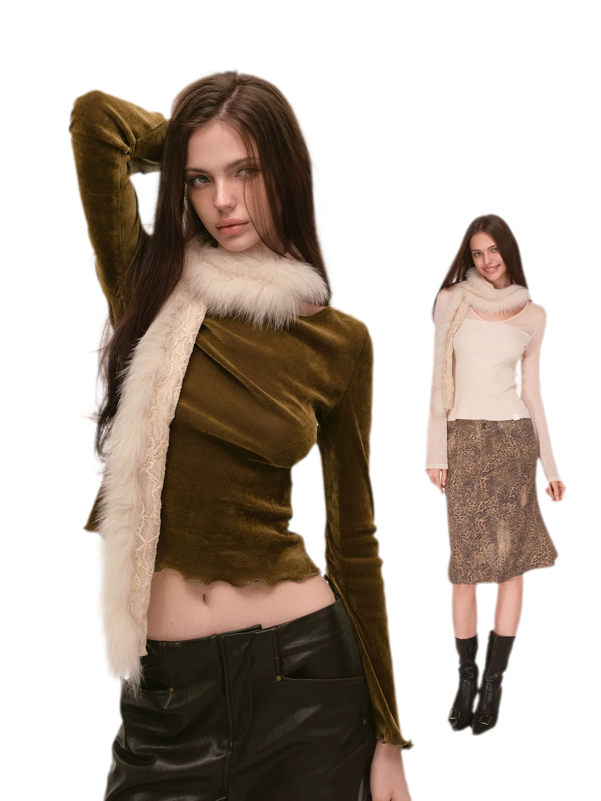 Fox Fur Lace Winter Scarf