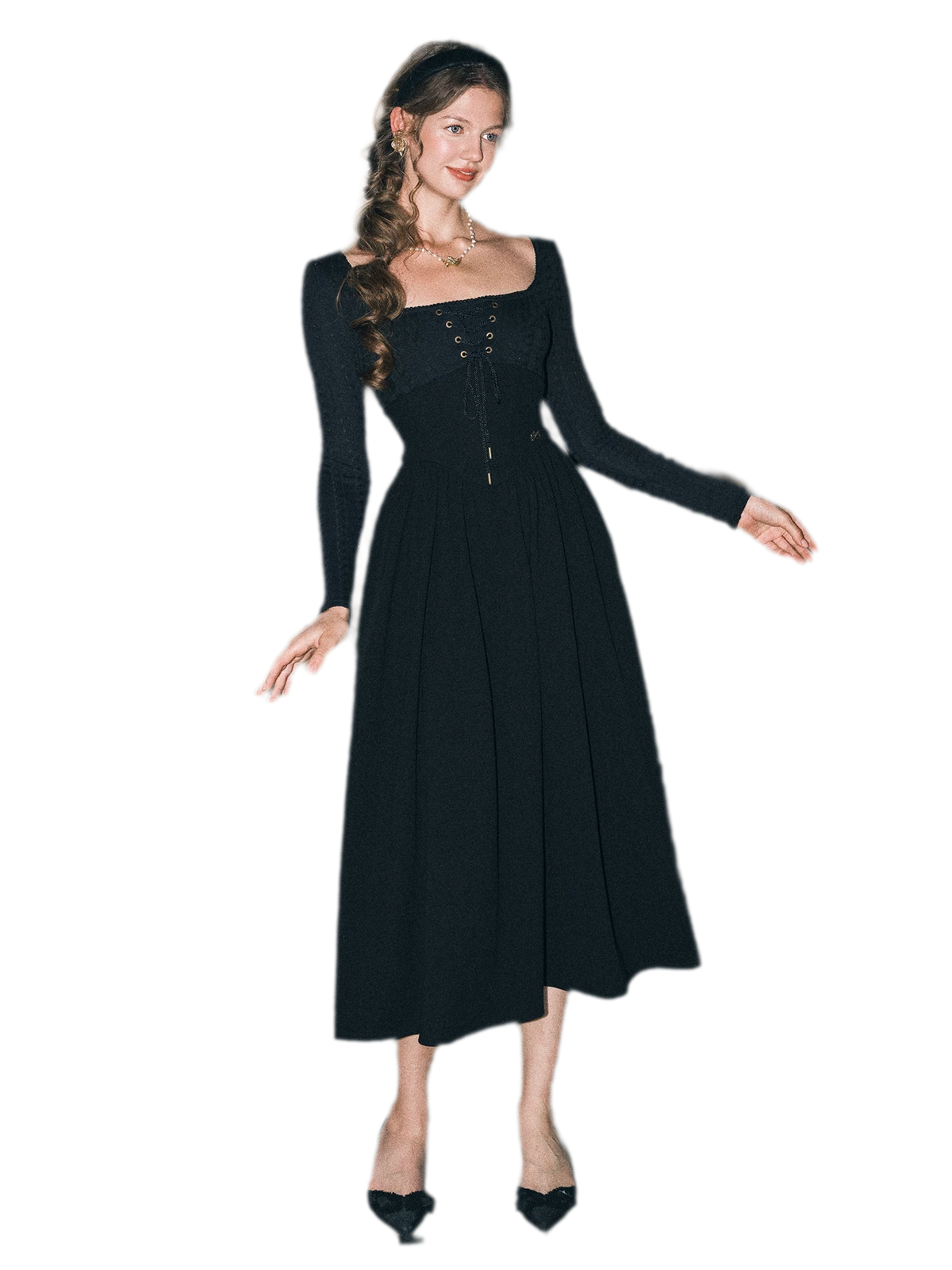 Stretch Lace-Up A-Line Dress
