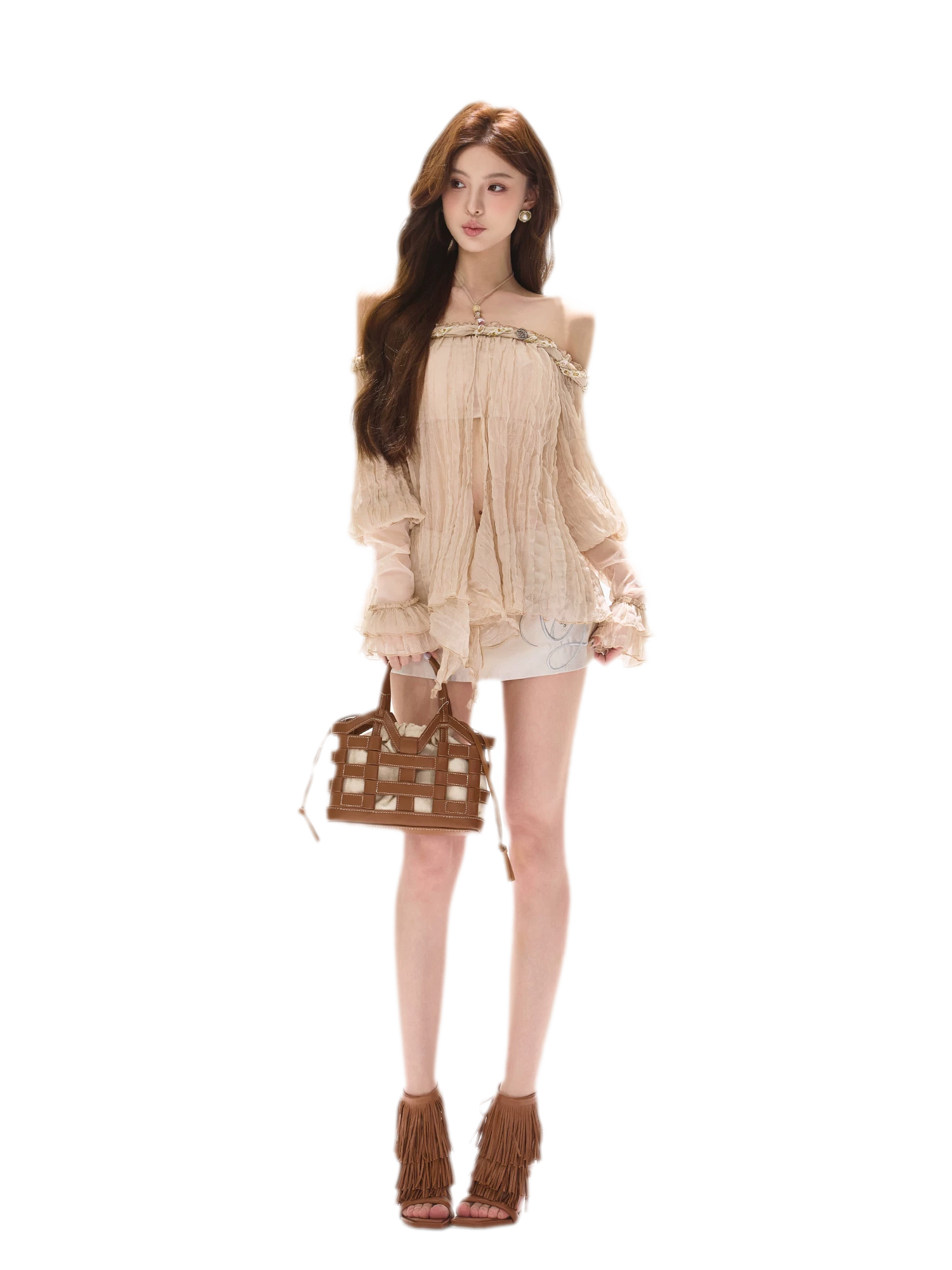 Crinkled Chiffon Beaded Blouse