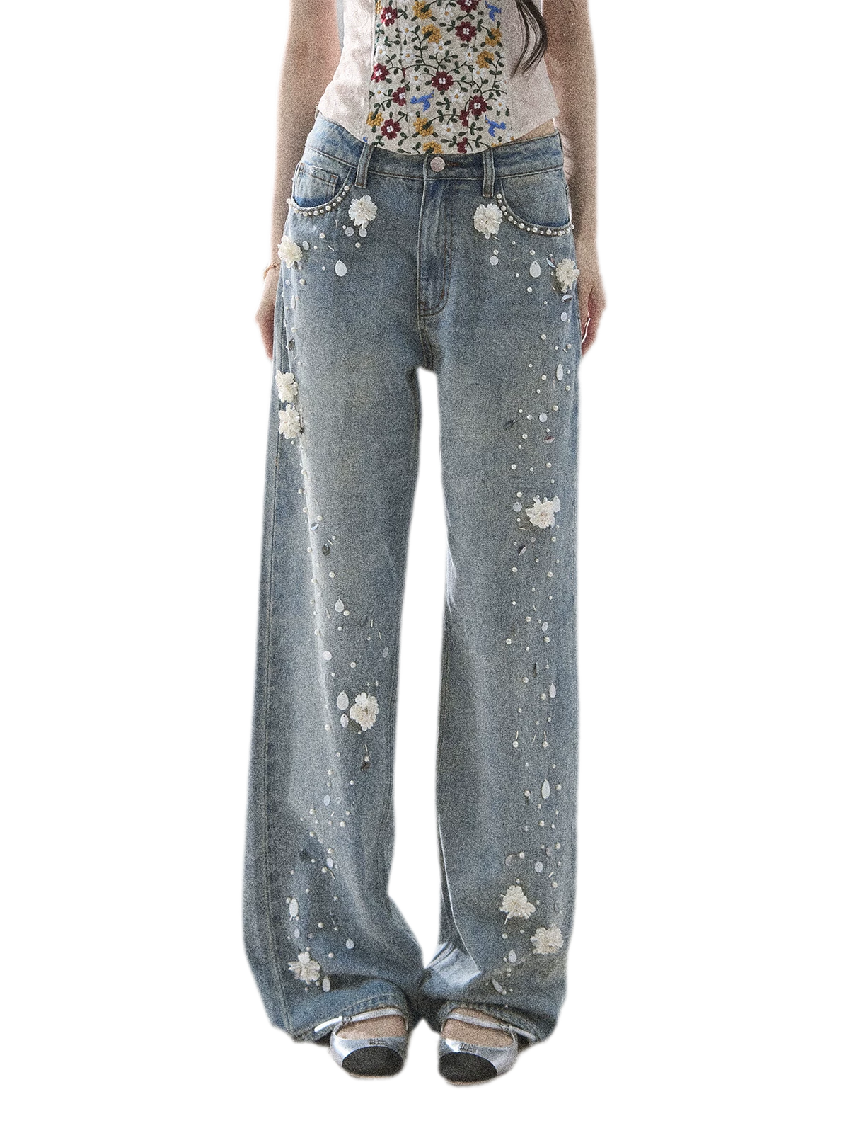 Embellished Wide Leg Jeans