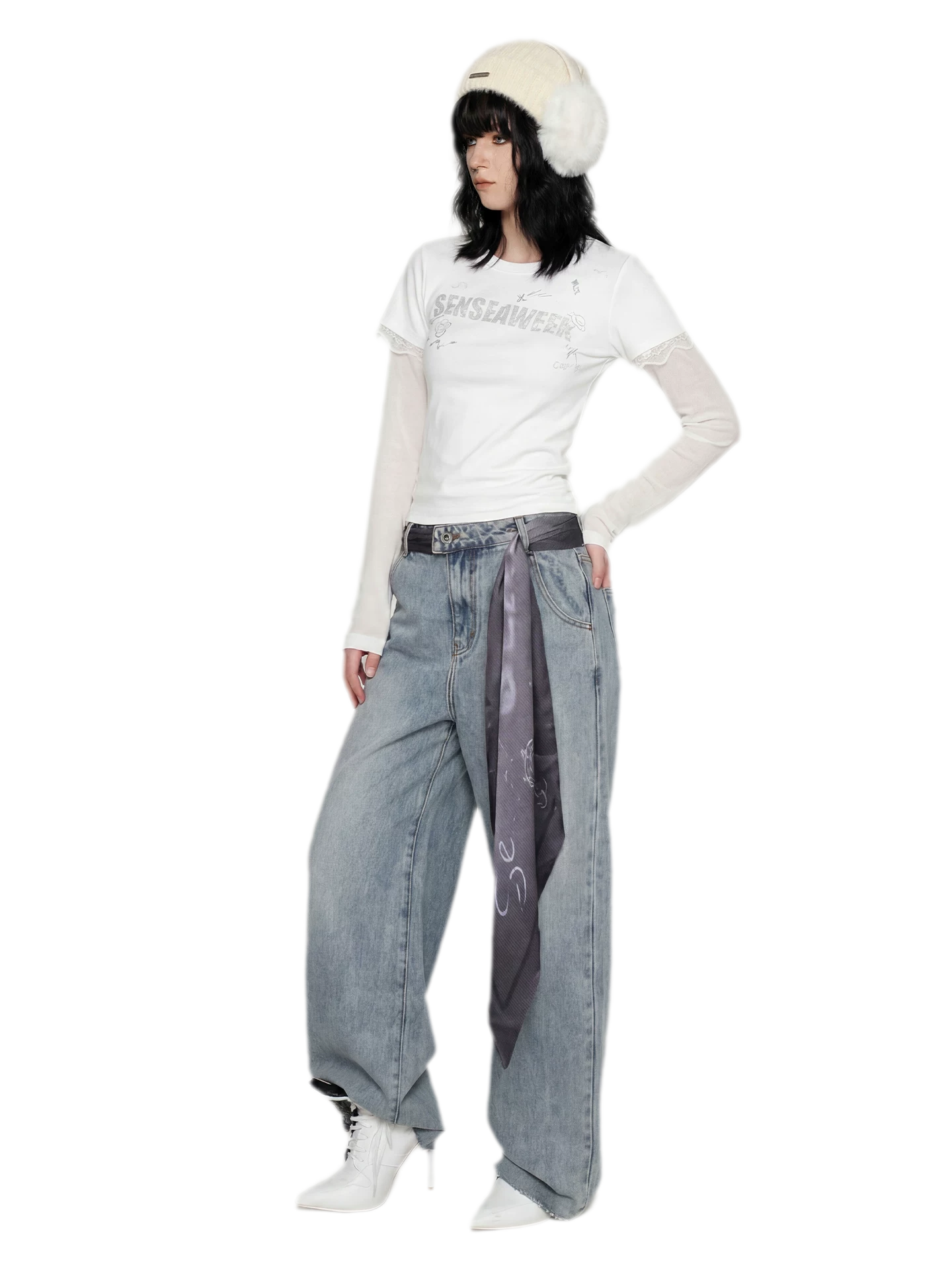Ribbed Lace Trim Layered T-Shirt