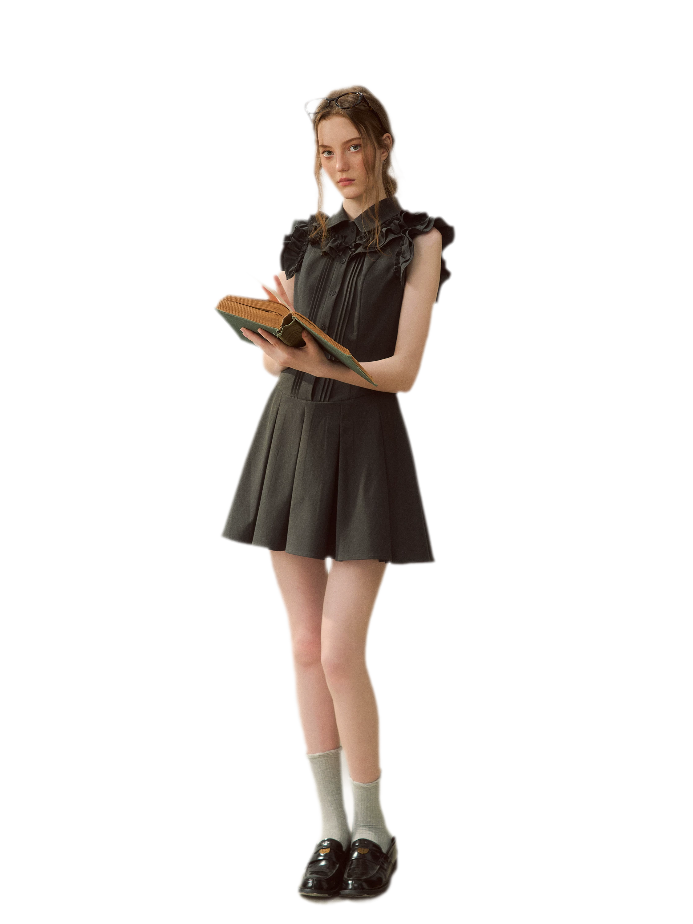 Pintuck Ruffle Dress