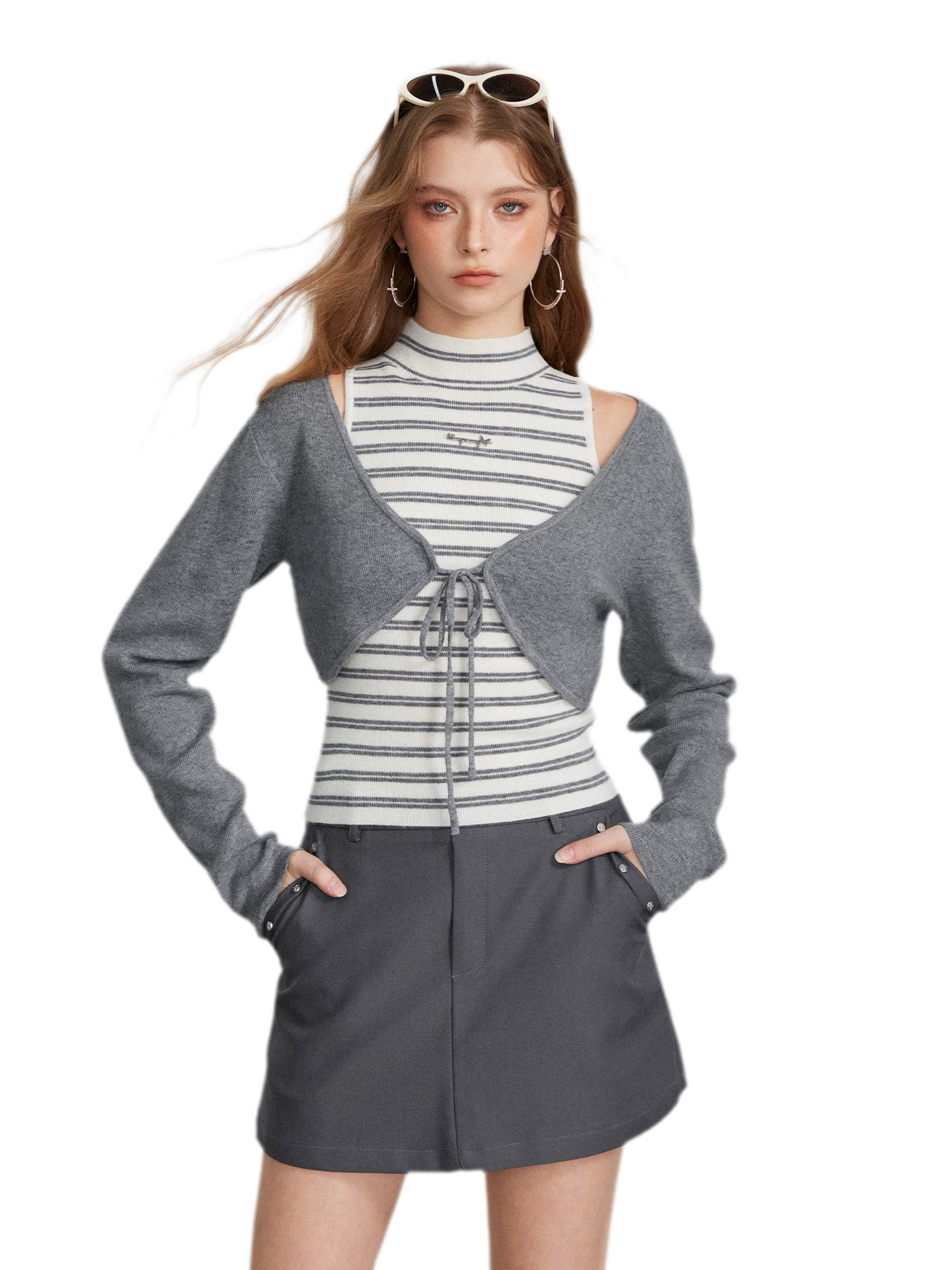 Contrast Stripe Knit Vest Set