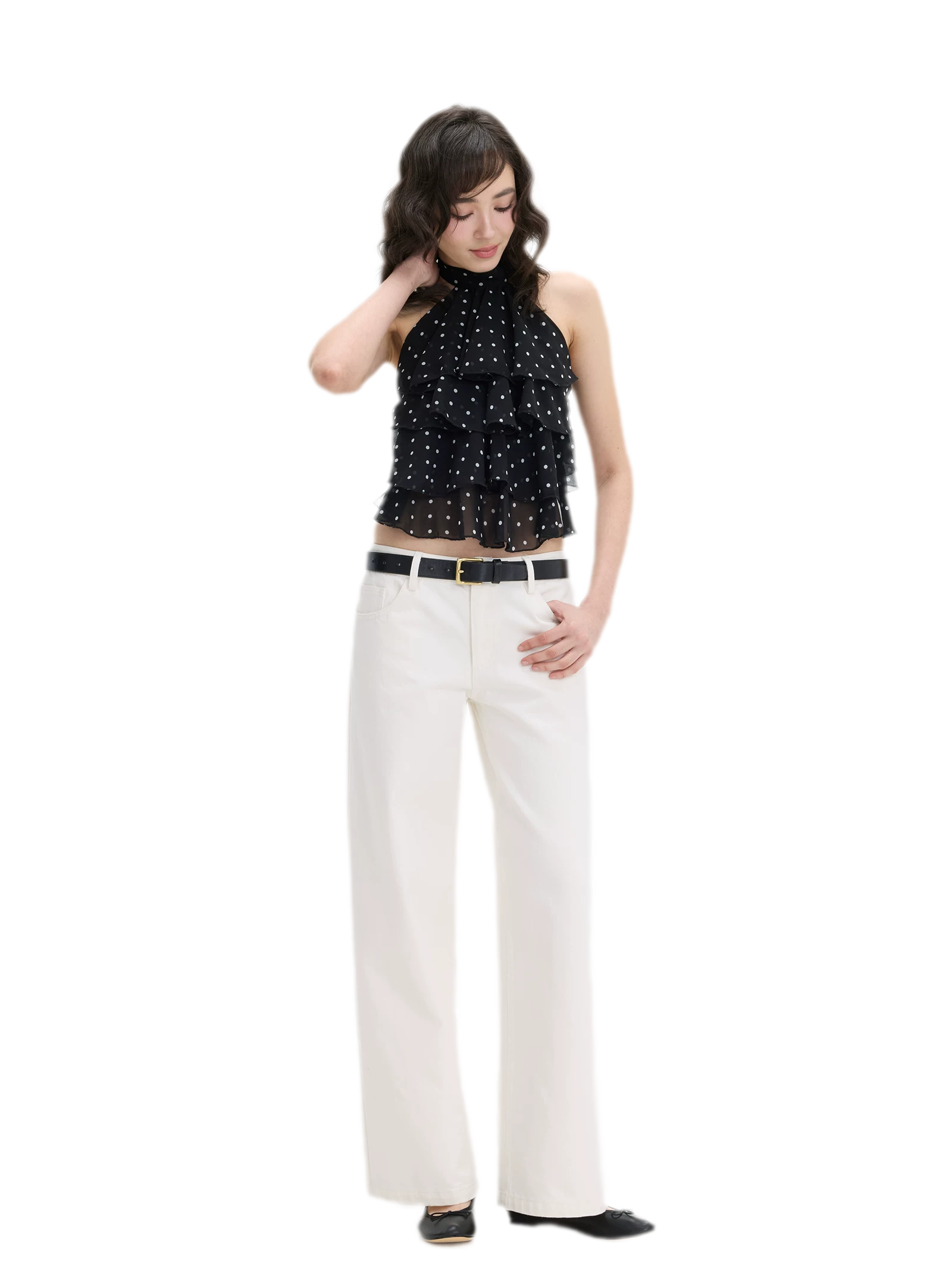 Polka-Dot Ruffle Halter Top