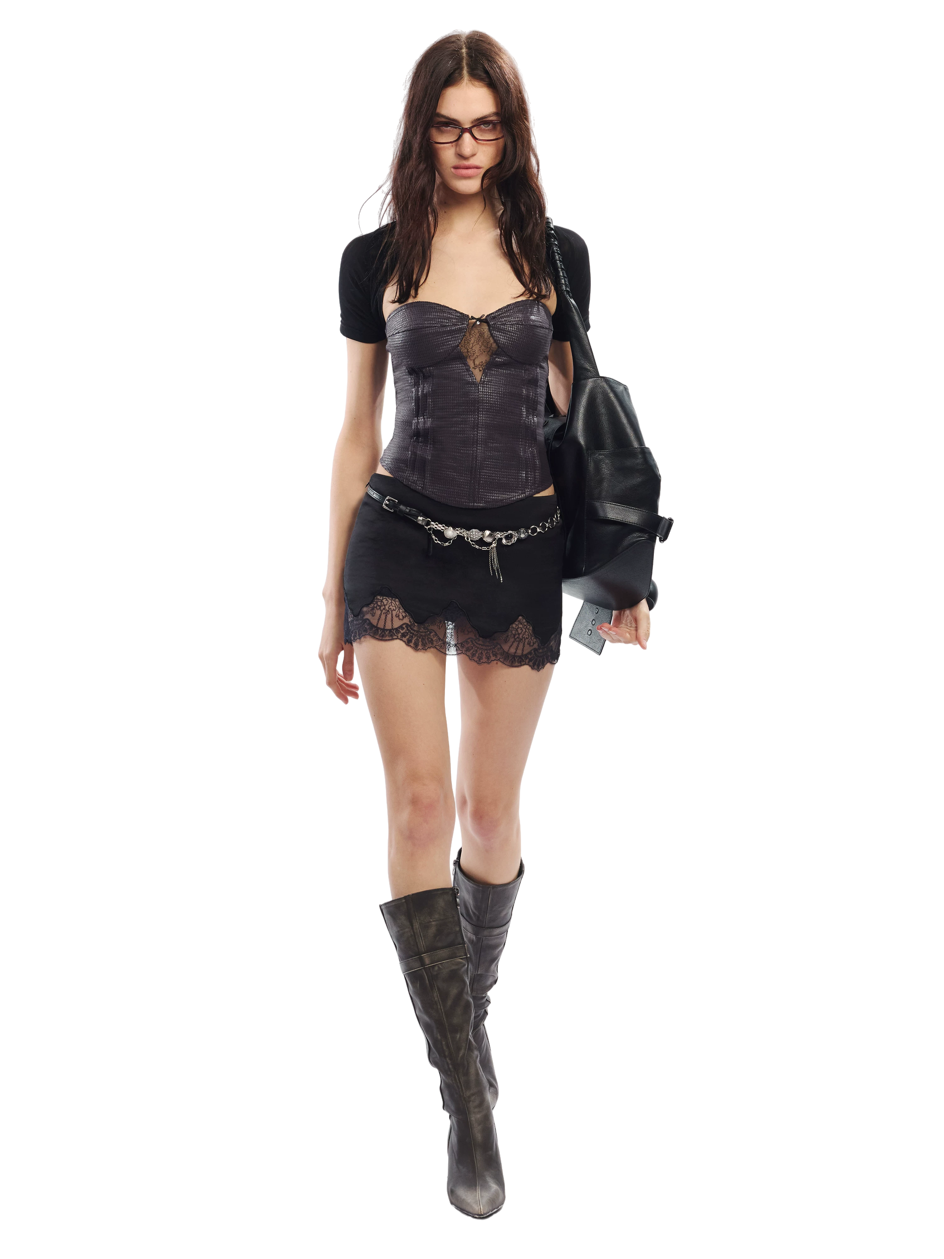 Lace Panel Embroidered Cut-Out Mini Skirt