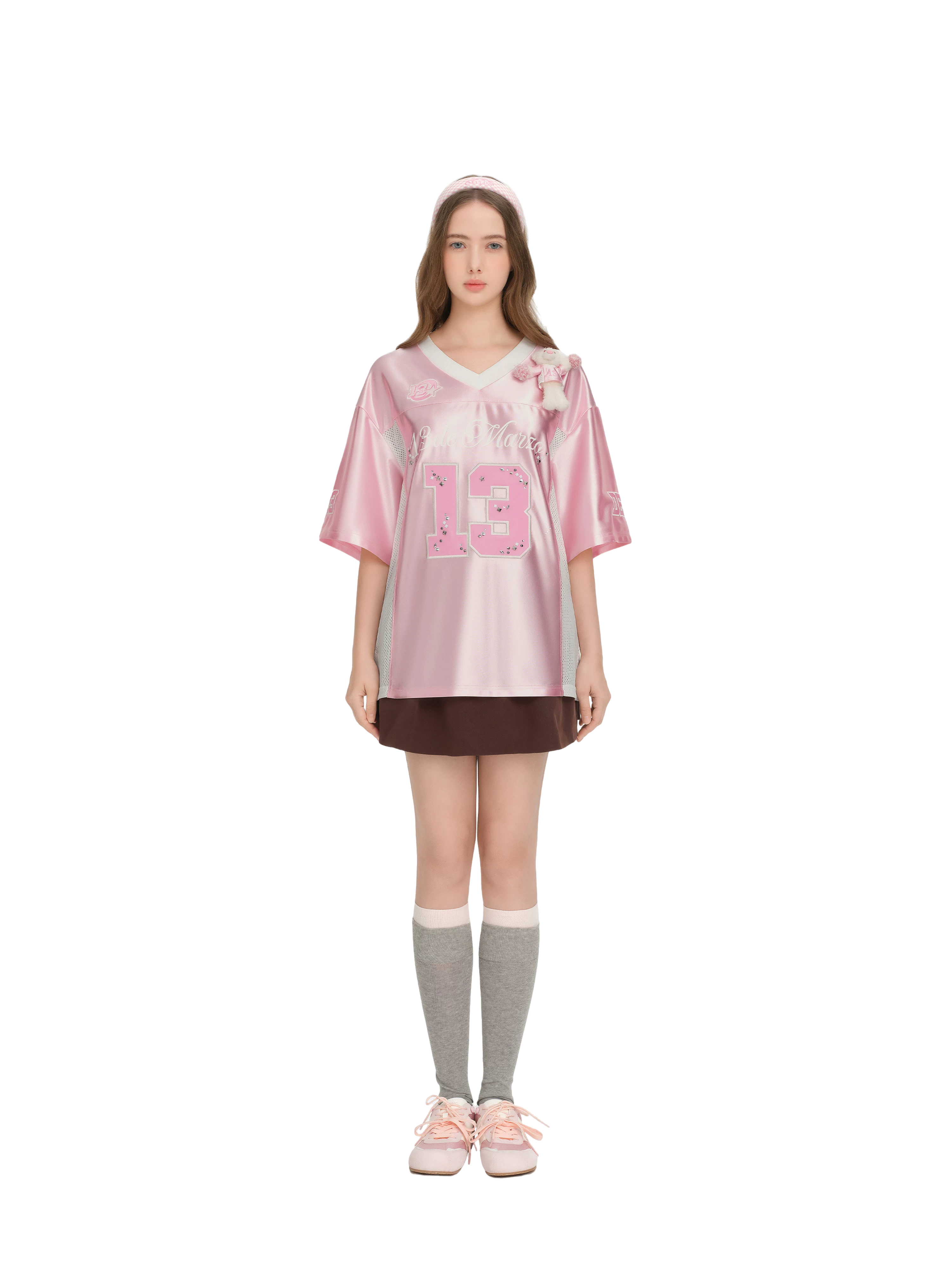 Satin V-Neck Short Sleeve T-Shirt