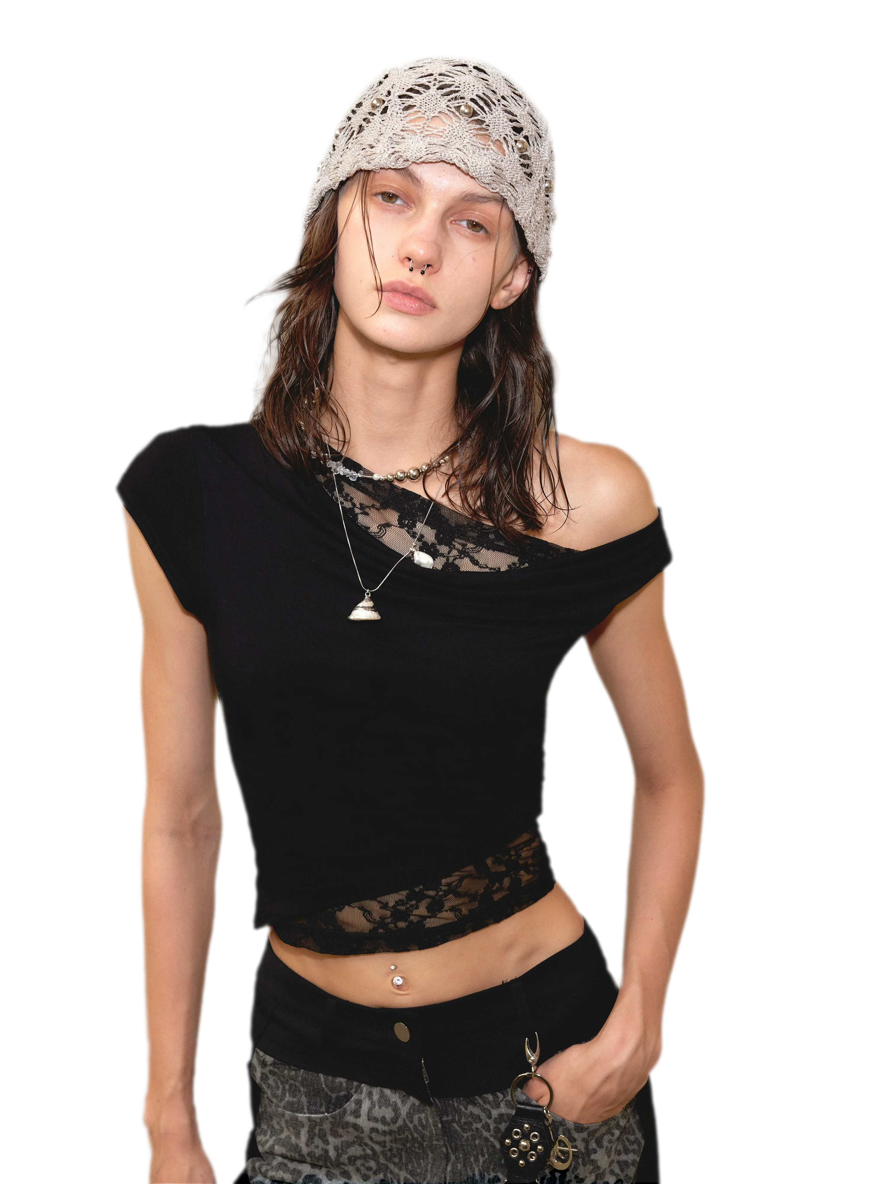 Lace Shoulder Trim Tee