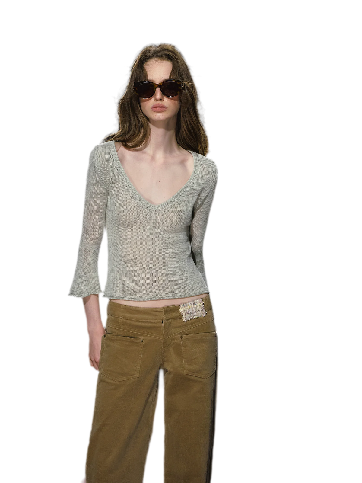Sheer Bell Sleeve Knit Top